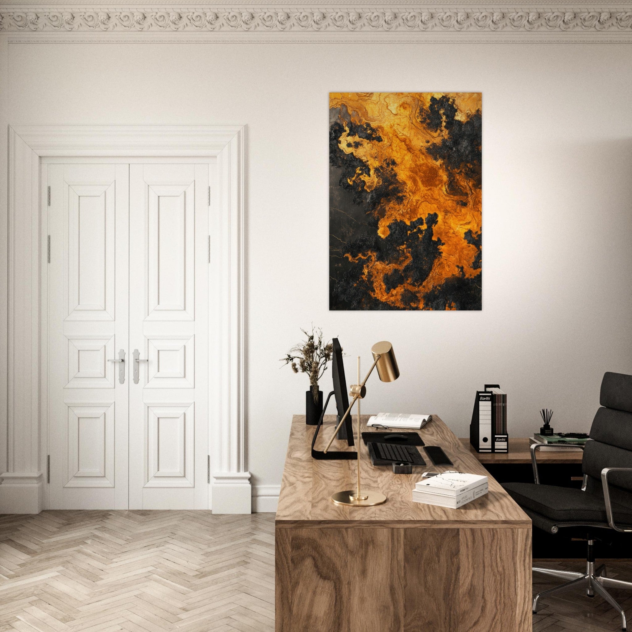 Aluminum Print Portrait - Ember Genesis A volatile burst of molten gold 2 - Shop Ai Art WebShop - Digital Art online Store