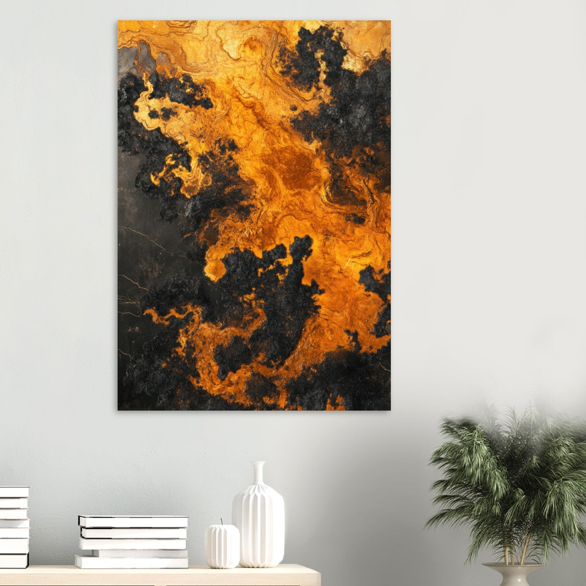 Aluminum Print Portrait - Ember Genesis A volatile burst of molten gold 2 - Shop Ai Art WebShop - Digital Art online Store