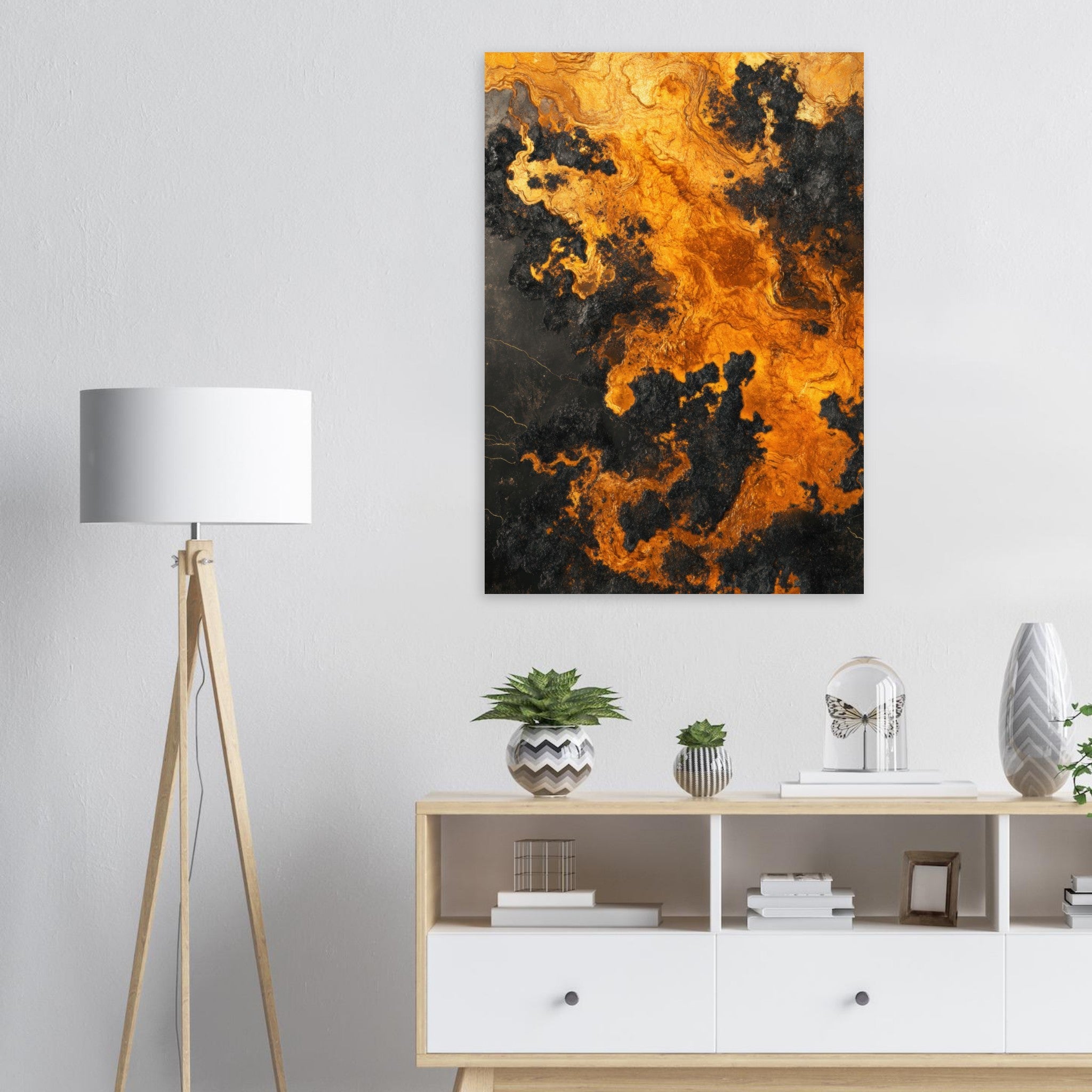 Aluminum Print Portrait - Ember Genesis A volatile burst of molten gold 2 - Shop Ai Art WebShop - Digital Art online Store