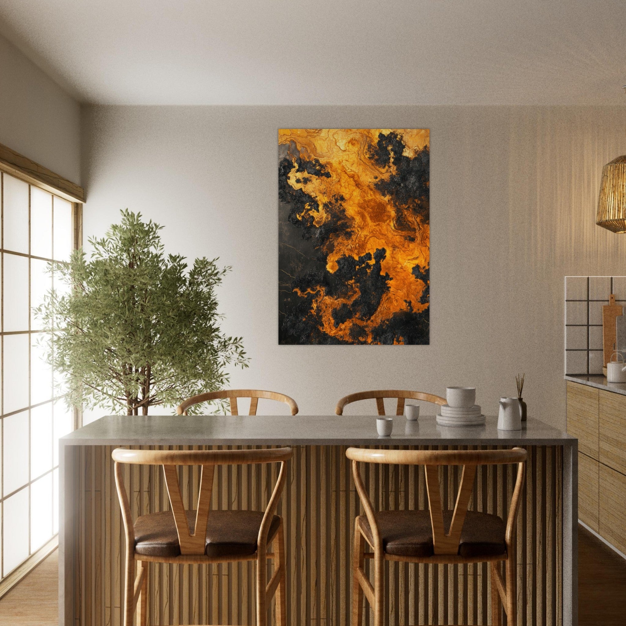 Aluminum Print Portrait - Ember Genesis A volatile burst of molten gold 2 - Shop Ai Art WebShop - Digital Art online Store