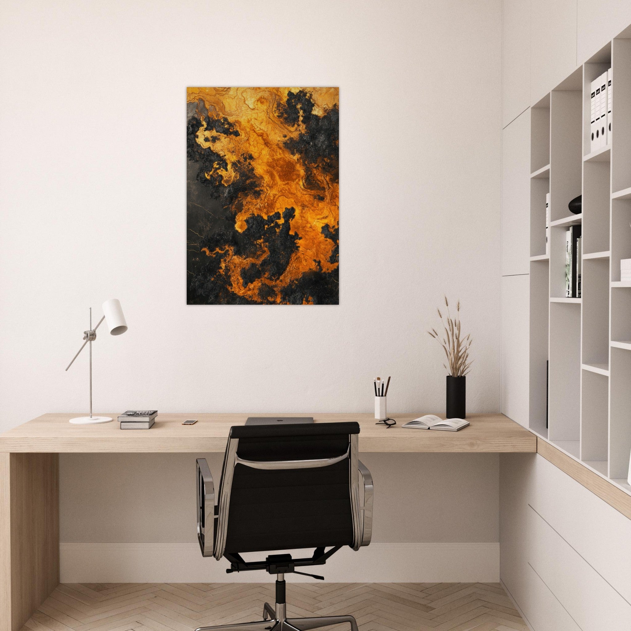 Aluminum Print Portrait - Ember Genesis A volatile burst of molten gold 2 - Shop Ai Art WebShop - Digital Art online Store