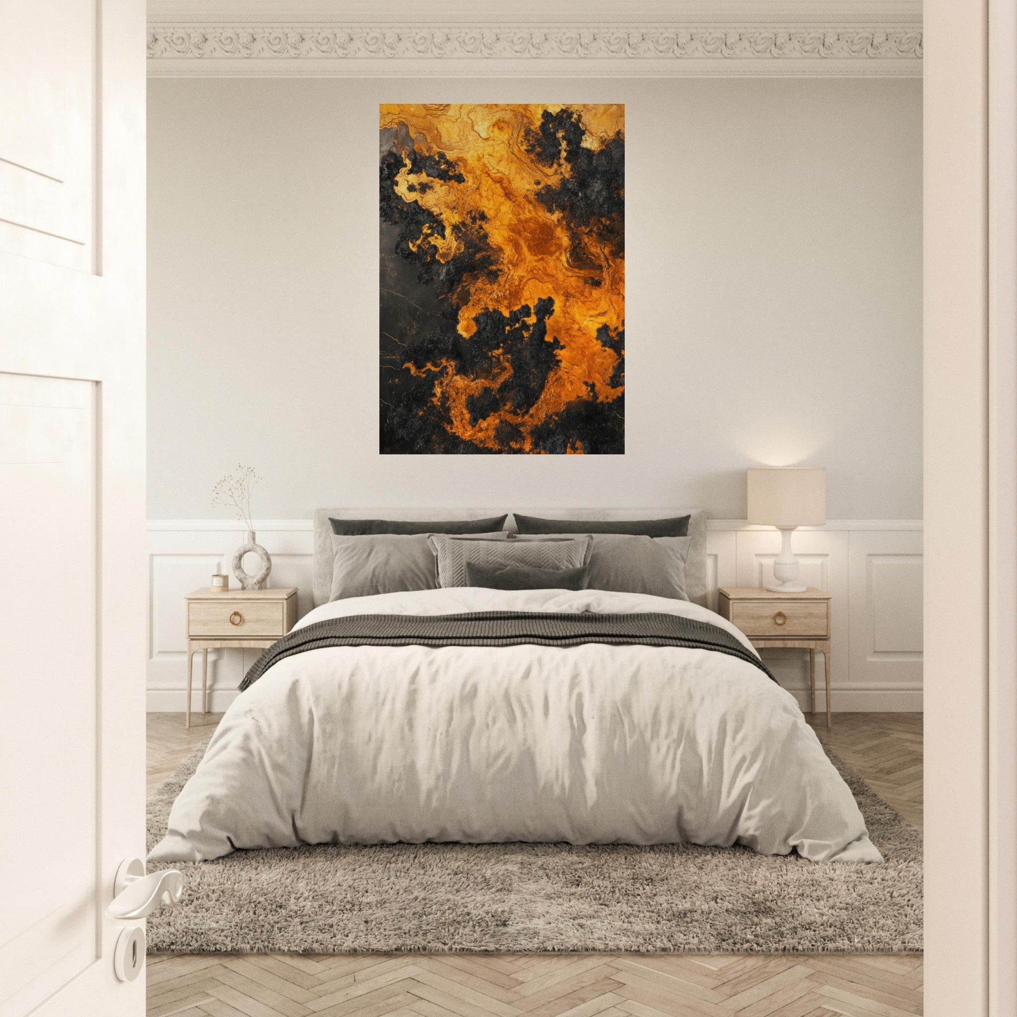 Aluminum Print Portrait - Ember Genesis A volatile burst of molten gold 2 - Shop Ai Art WebShop - Digital Art online Store