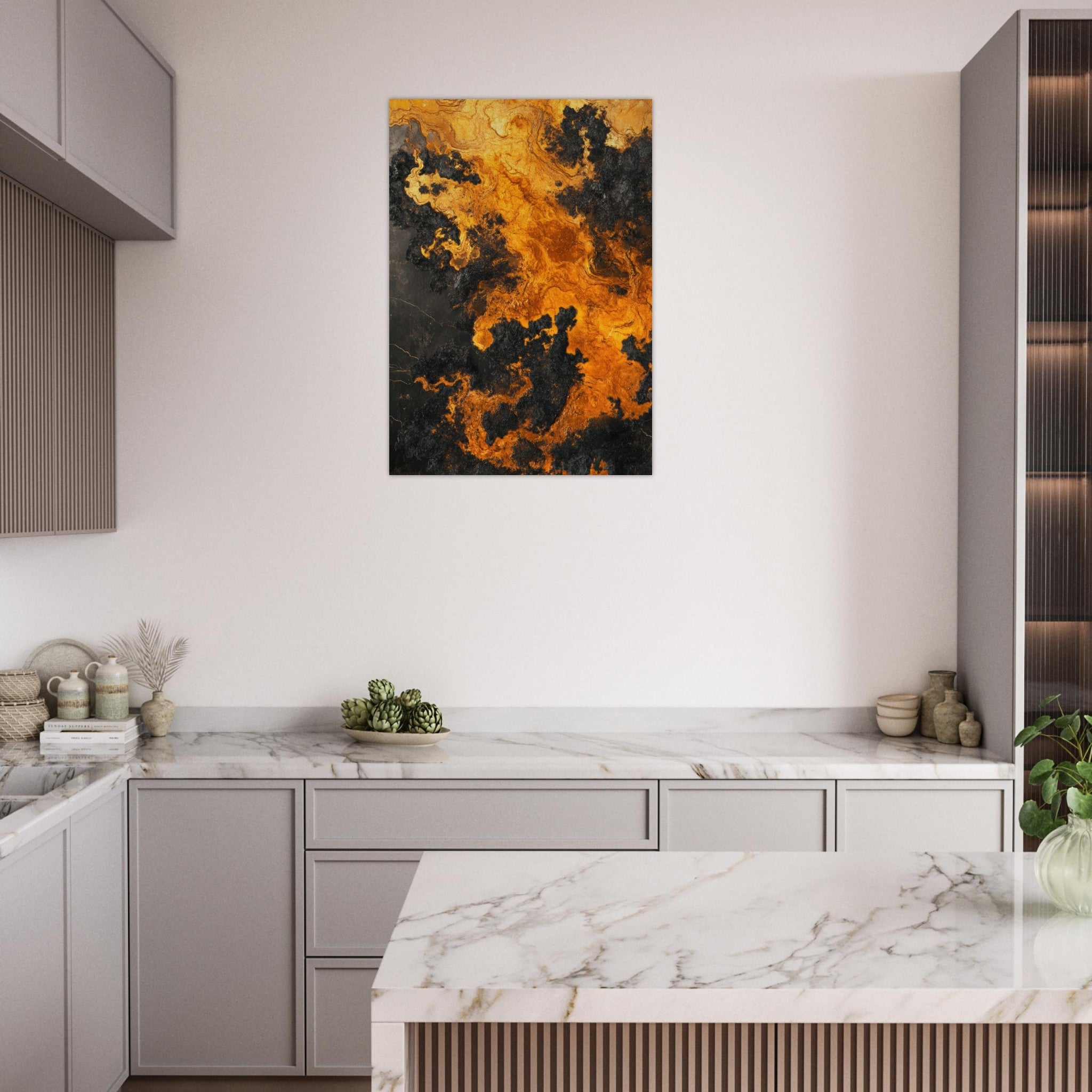 Aluminum Print Portrait - Ember Genesis A volatile burst of molten gold 2 - Shop Ai Art WebShop - Digital Art online Store