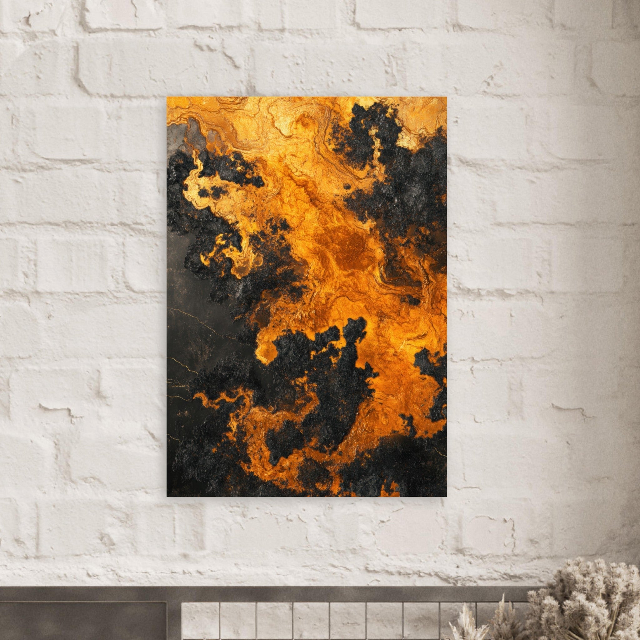 Aluminum Print Portrait - Ember Genesis A volatile burst of molten gold 2 - Shop Ai Art WebShop - Digital Art online Store