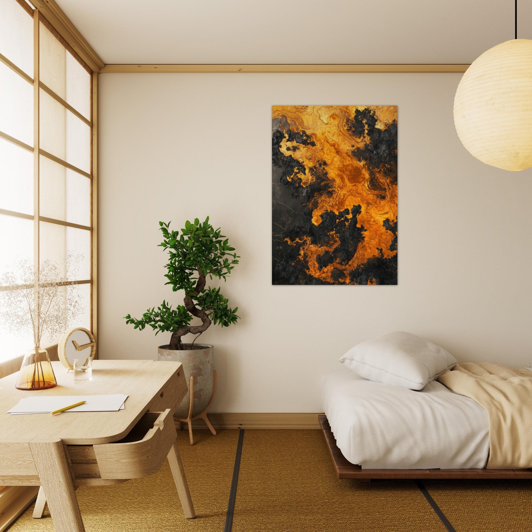 Aluminum Print Portrait - Ember Genesis A volatile burst of molten gold 2 - Shop Ai Art WebShop - Digital Art online Store