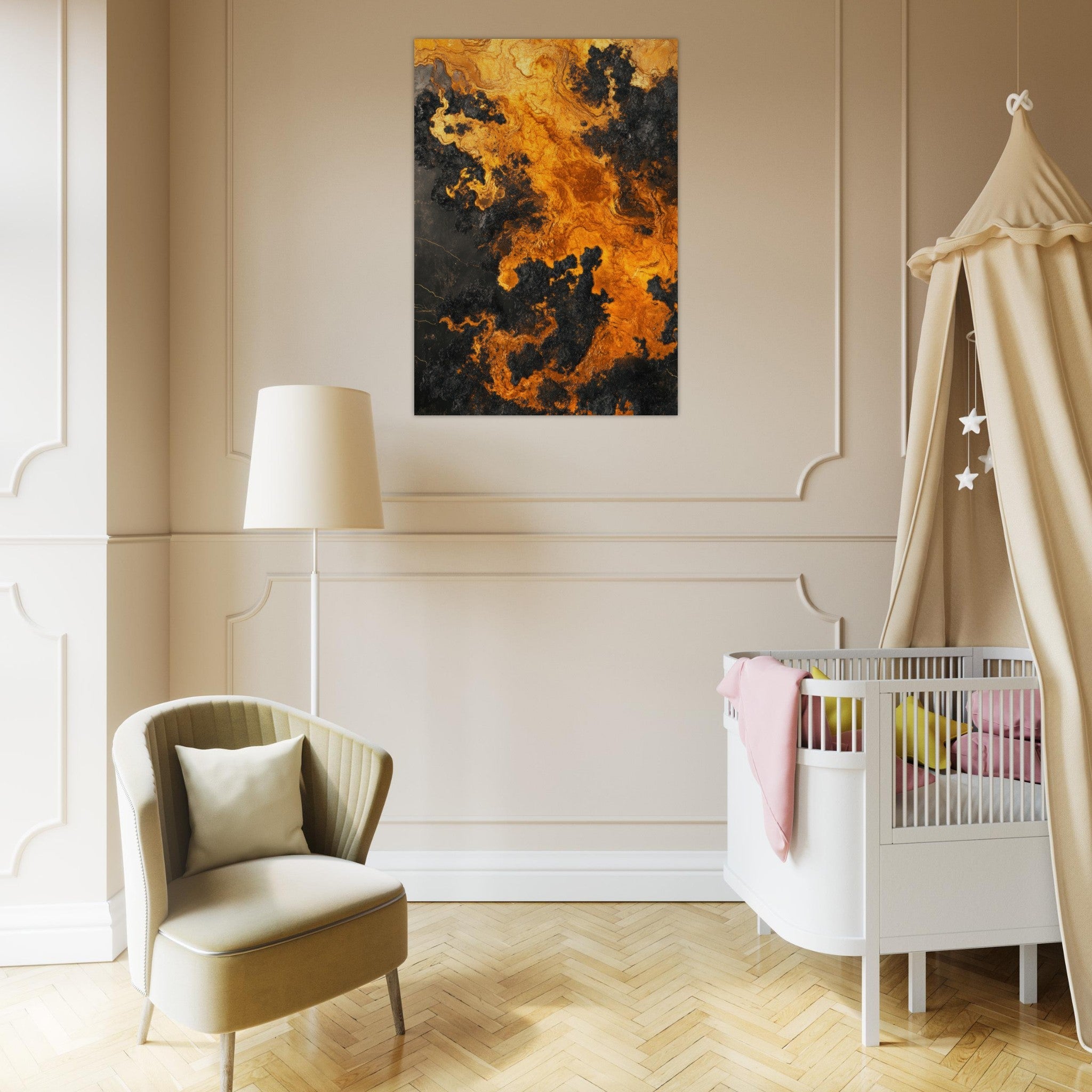 Aluminum Print Portrait - Ember Genesis A volatile burst of molten gold 2 - Shop Ai Art WebShop - Digital Art online Store