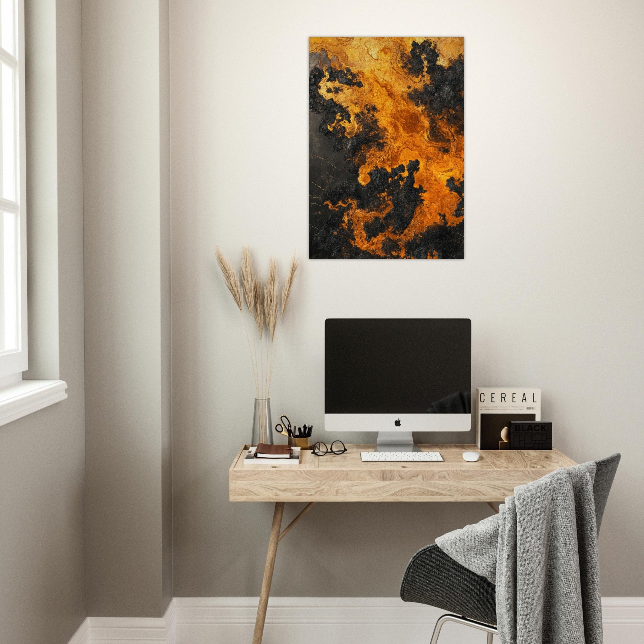 Aluminum Print Portrait - Ember Genesis A volatile burst of molten gold 2 - Shop Ai Art WebShop - Digital Art online Store