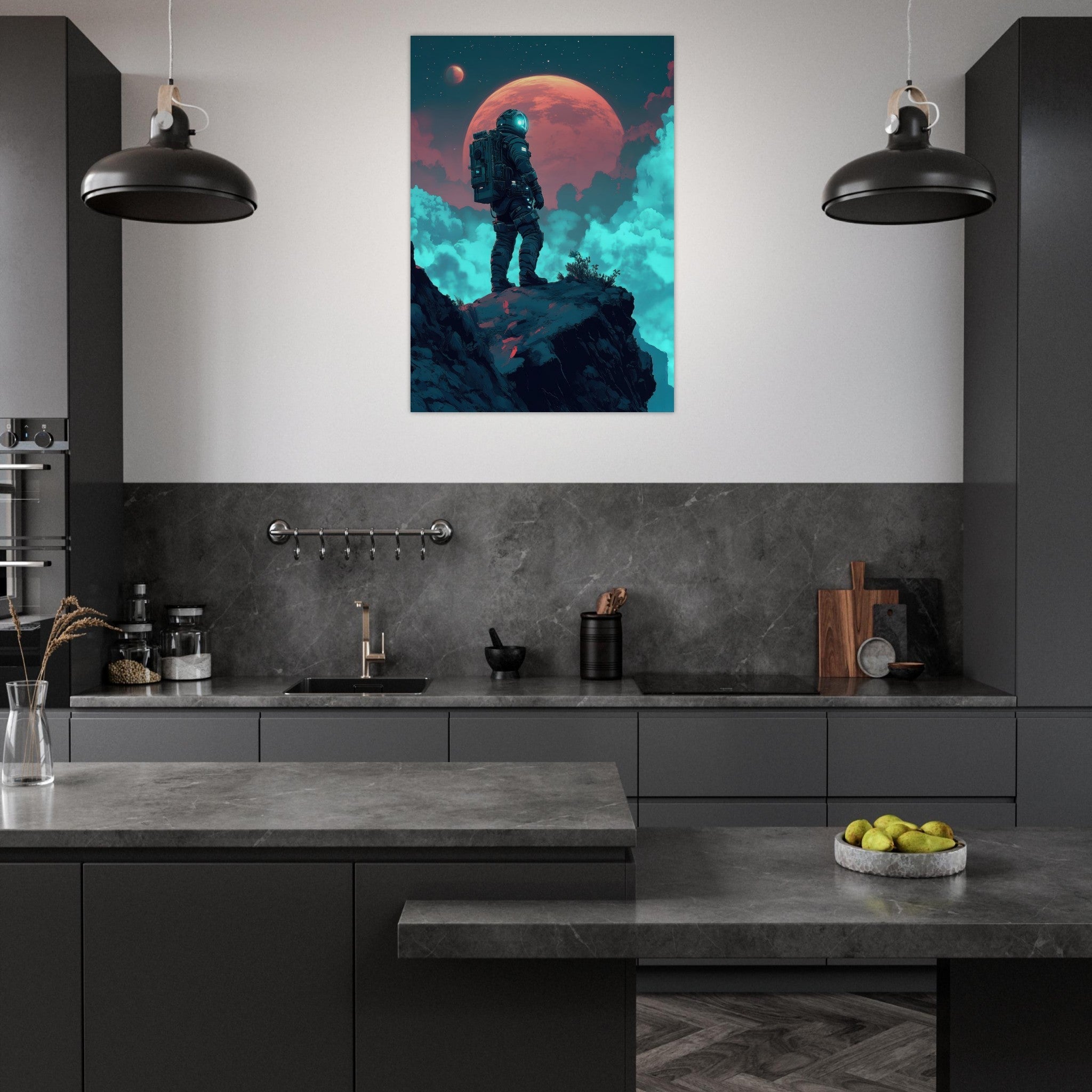 Aluminum Print Portrait - Galactic Explorer in Alien Desert A lone strong 3 - Shop Ai Art WebShop - Digital Art online Store