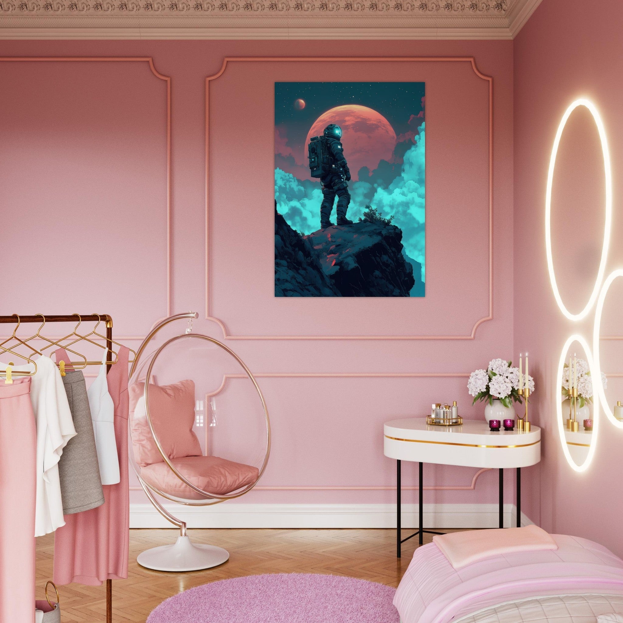 Aluminum Print Portrait - Galactic Explorer in Alien Desert A lone strong 3 - Shop Ai Art WebShop - Digital Art online Store