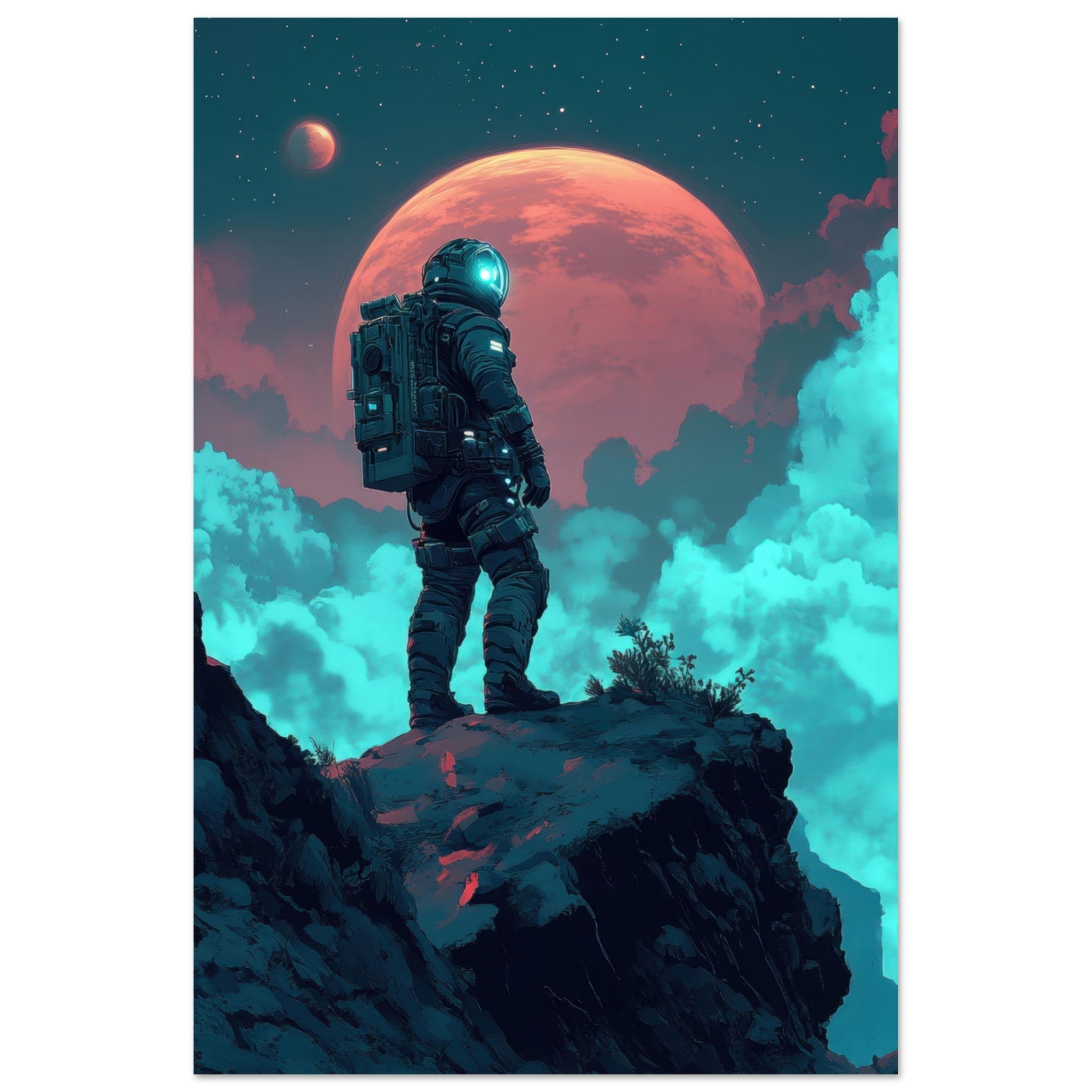 Aluminum Print Portrait - Galactic Explorer in Alien Desert A lone strong 3 - Shop Ai Art WebShop - Digital Art online Store