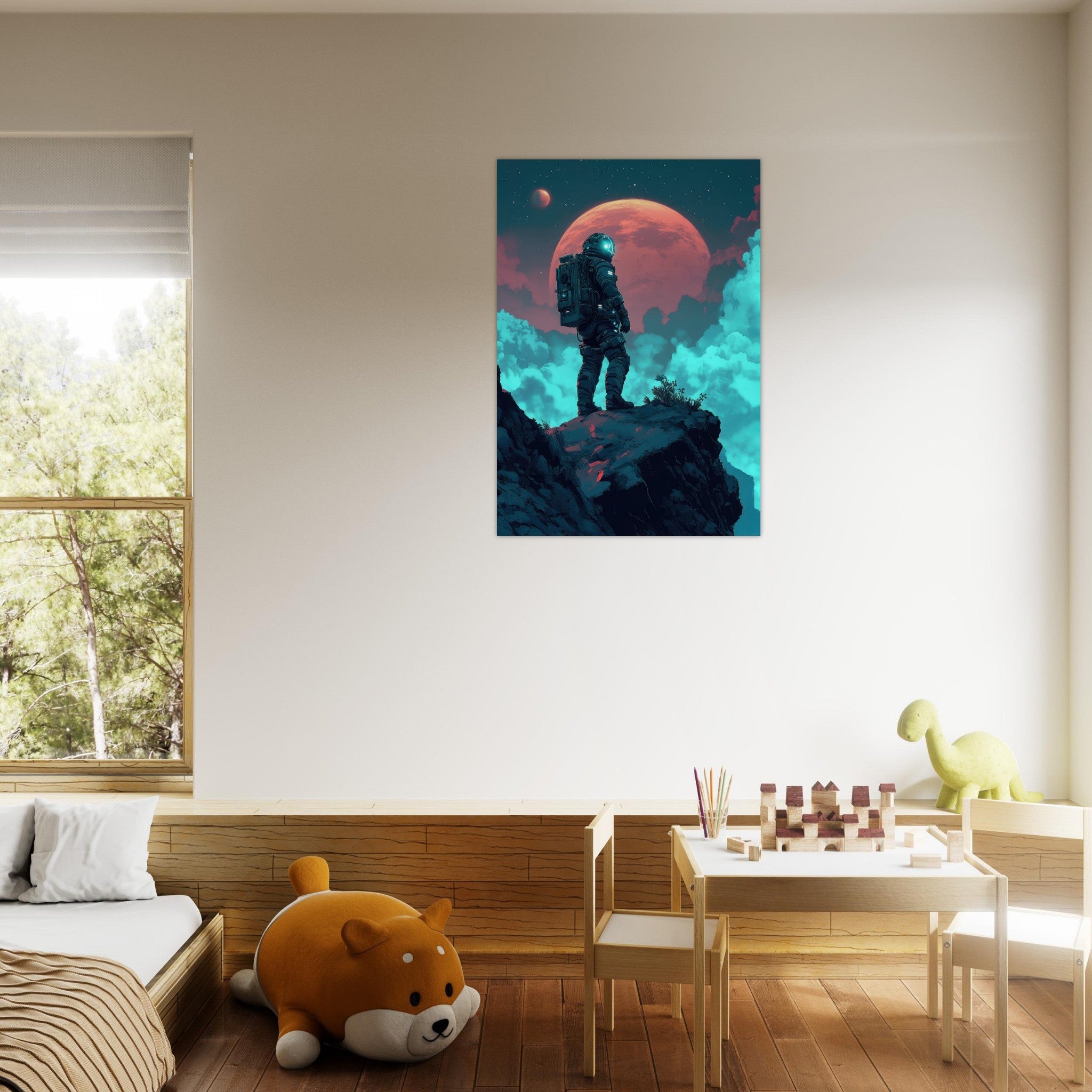Aluminum Print Portrait - Galactic Explorer in Alien Desert A lone strong 3 - Shop Ai Art WebShop - Digital Art online Store