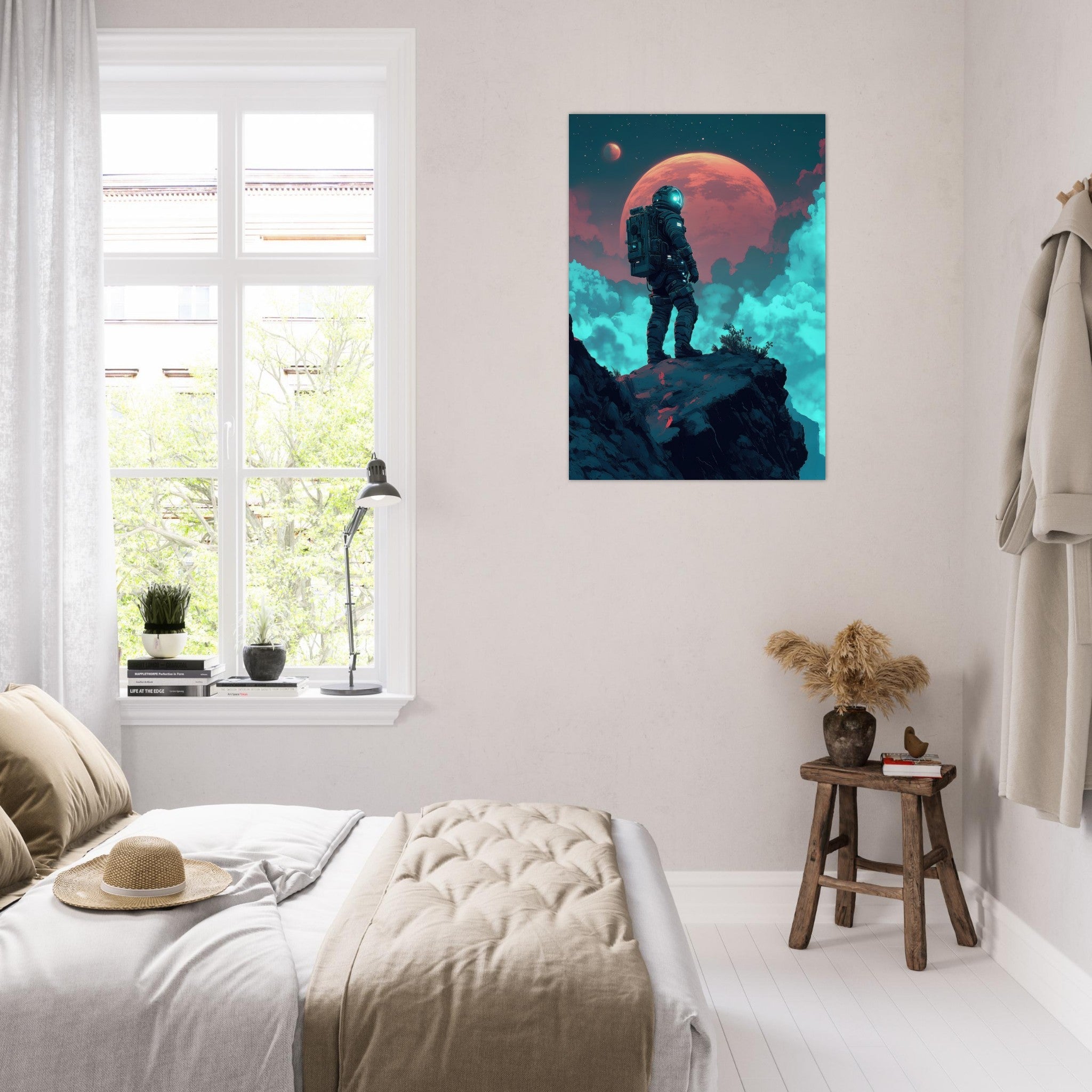 Aluminum Print Portrait - Galactic Explorer in Alien Desert A lone strong 3 - Shop Ai Art WebShop - Digital Art online Store