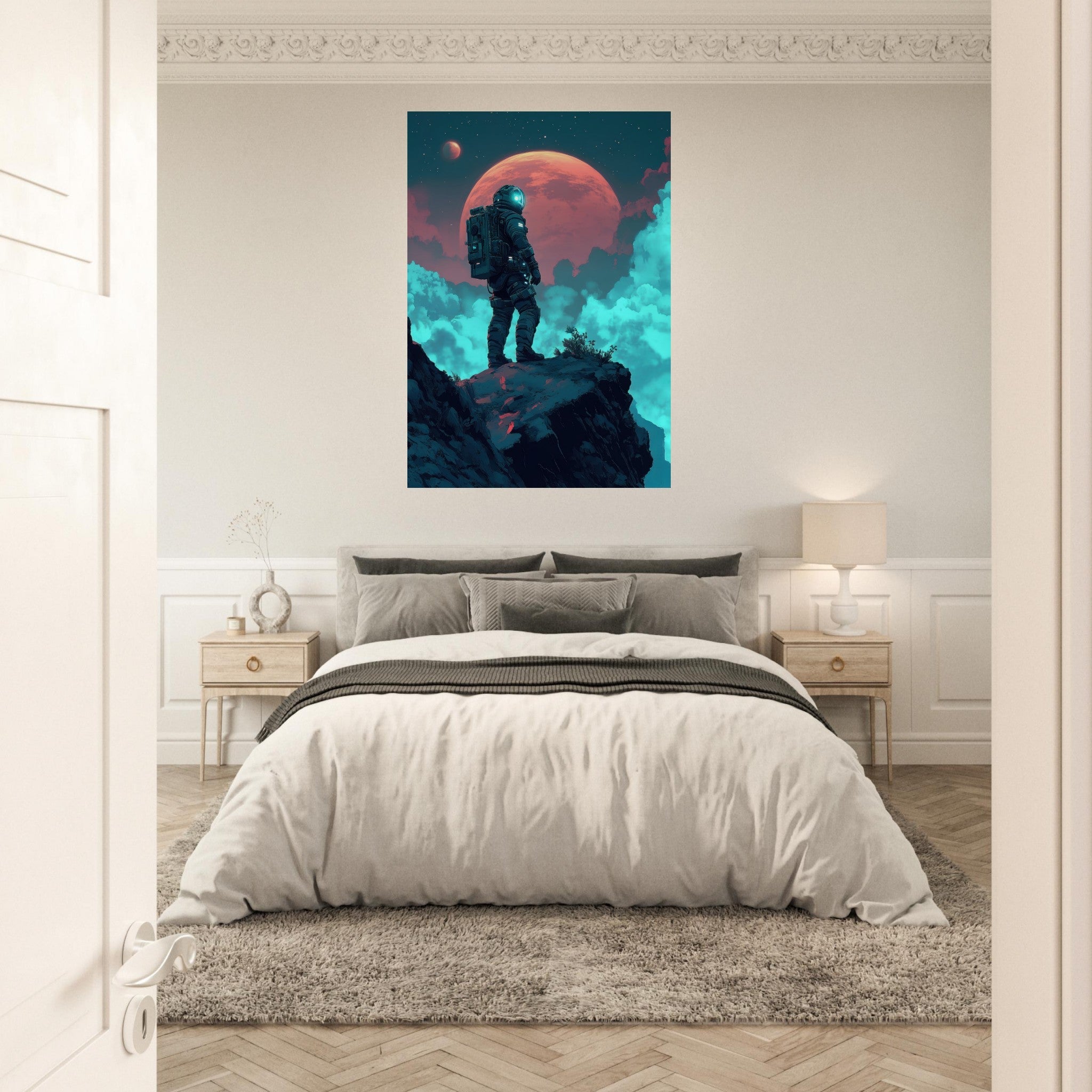 Aluminum Print Portrait - Galactic Explorer in Alien Desert A lone strong 3 - Shop Ai Art WebShop - Digital Art online Store