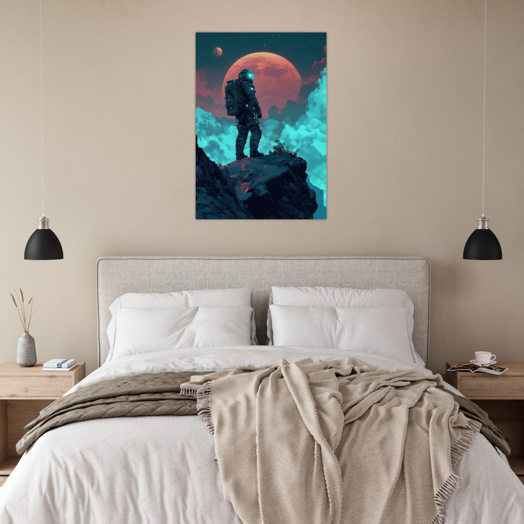 Aluminum Print Portrait - Galactic Explorer in Alien Desert A lone strong 3 - Shop Ai Art WebShop - Digital Art online Store