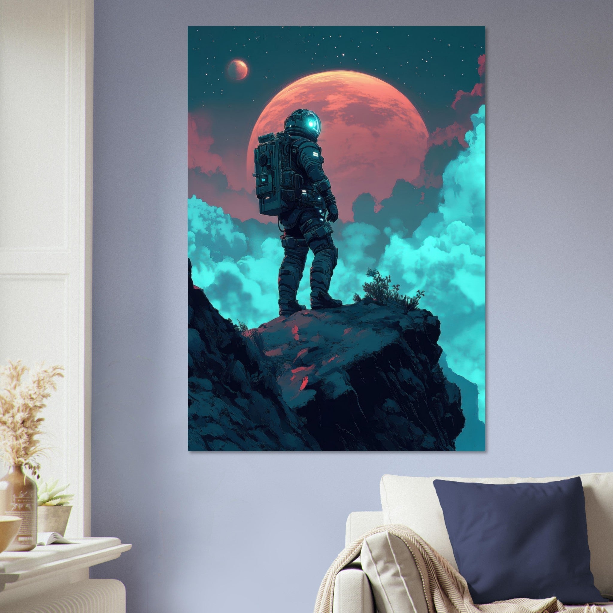 Aluminum Print Portrait - Galactic Explorer in Alien Desert A lone strong 3 - Shop Ai Art WebShop - Digital Art online Store