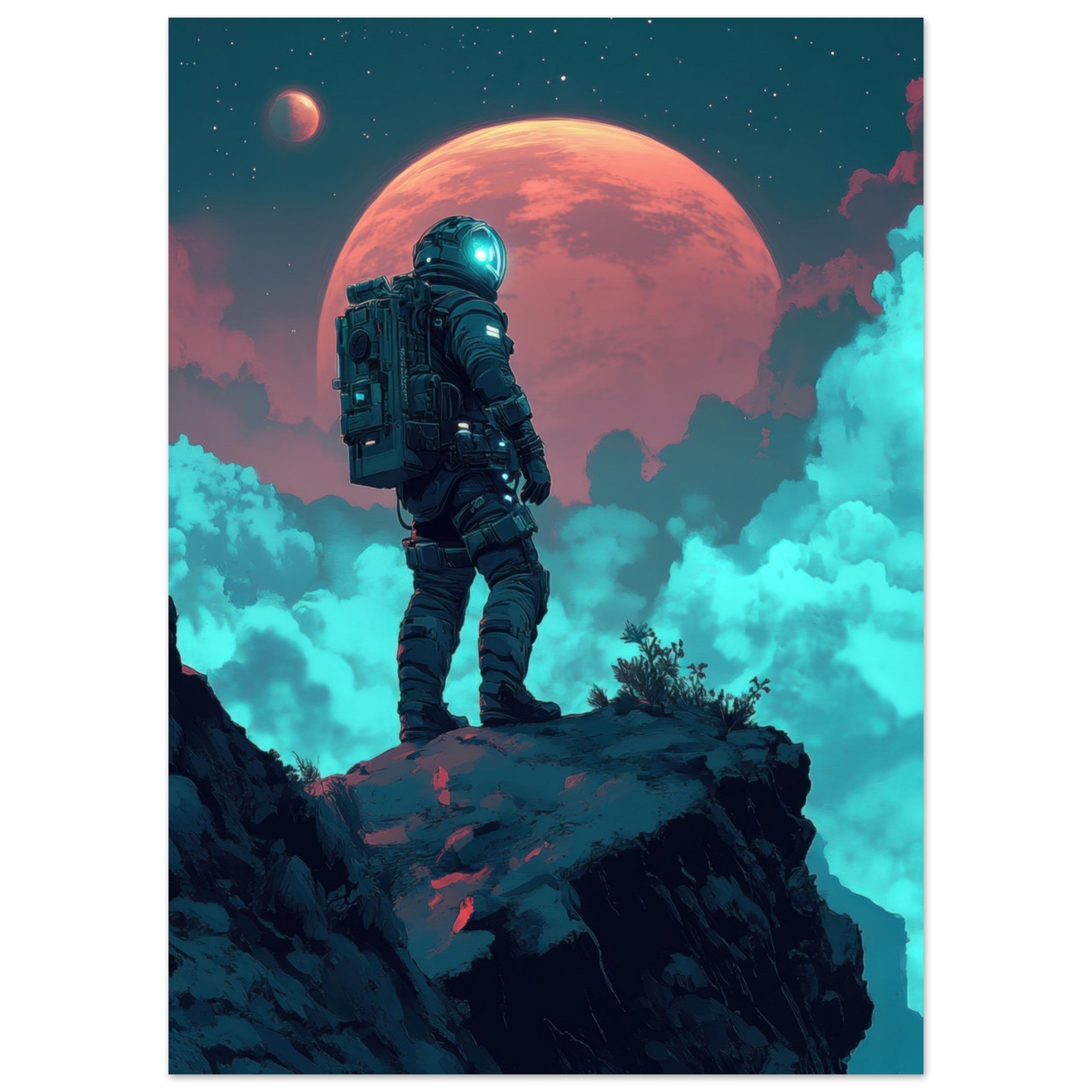 Aluminum Print Portrait - Galactic Explorer in Alien Desert A lone strong 3 - Shop Ai Art WebShop - Digital Art online Store
