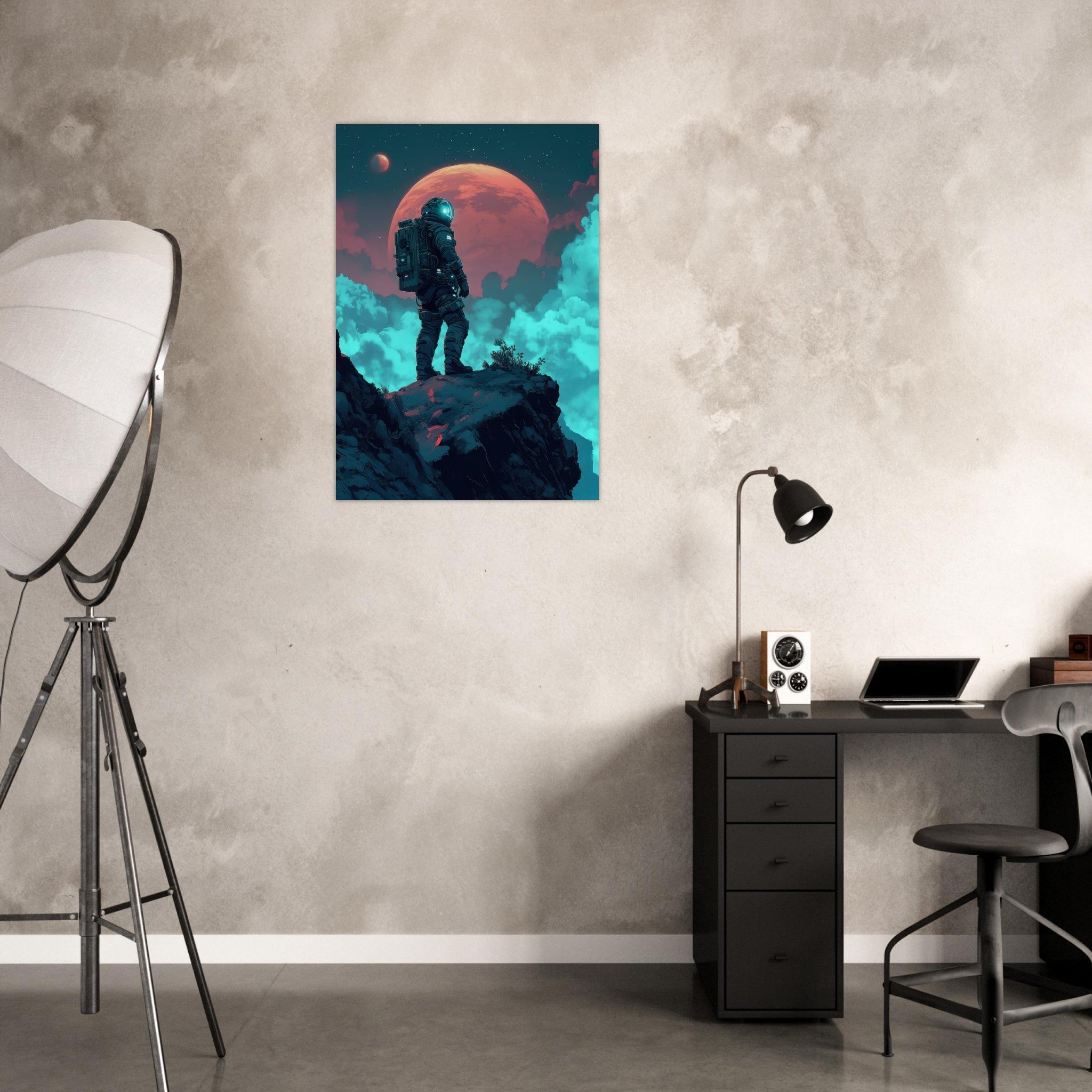 Aluminum Print Portrait - Galactic Explorer in Alien Desert A lone strong 3 - Shop Ai Art WebShop - Digital Art online Store
