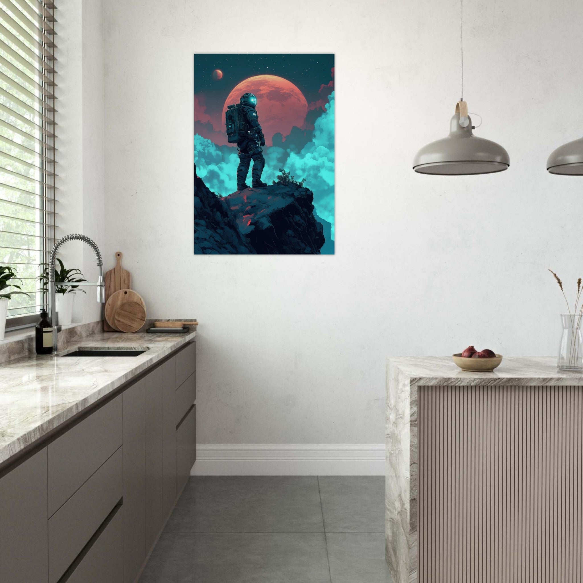 Aluminum Print Portrait - Galactic Explorer in Alien Desert A lone strong 3 - Shop Ai Art WebShop - Digital Art online Store