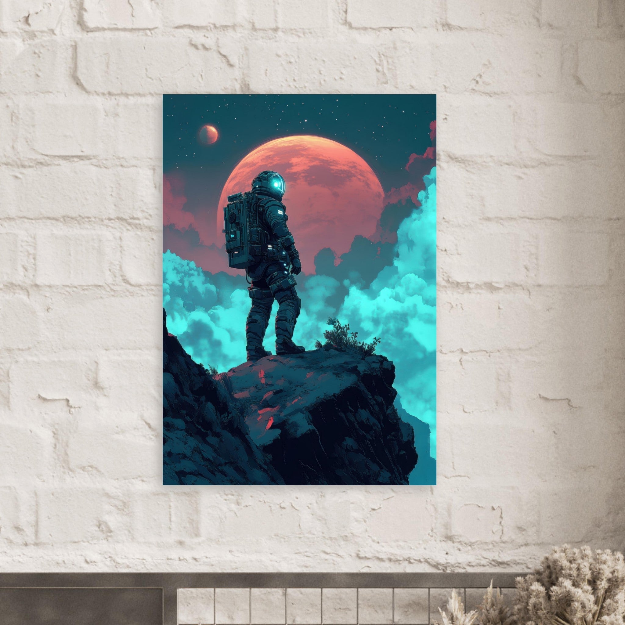 Aluminum Print Portrait - Galactic Explorer in Alien Desert A lone strong 3 - Shop Ai Art WebShop - Digital Art online Store