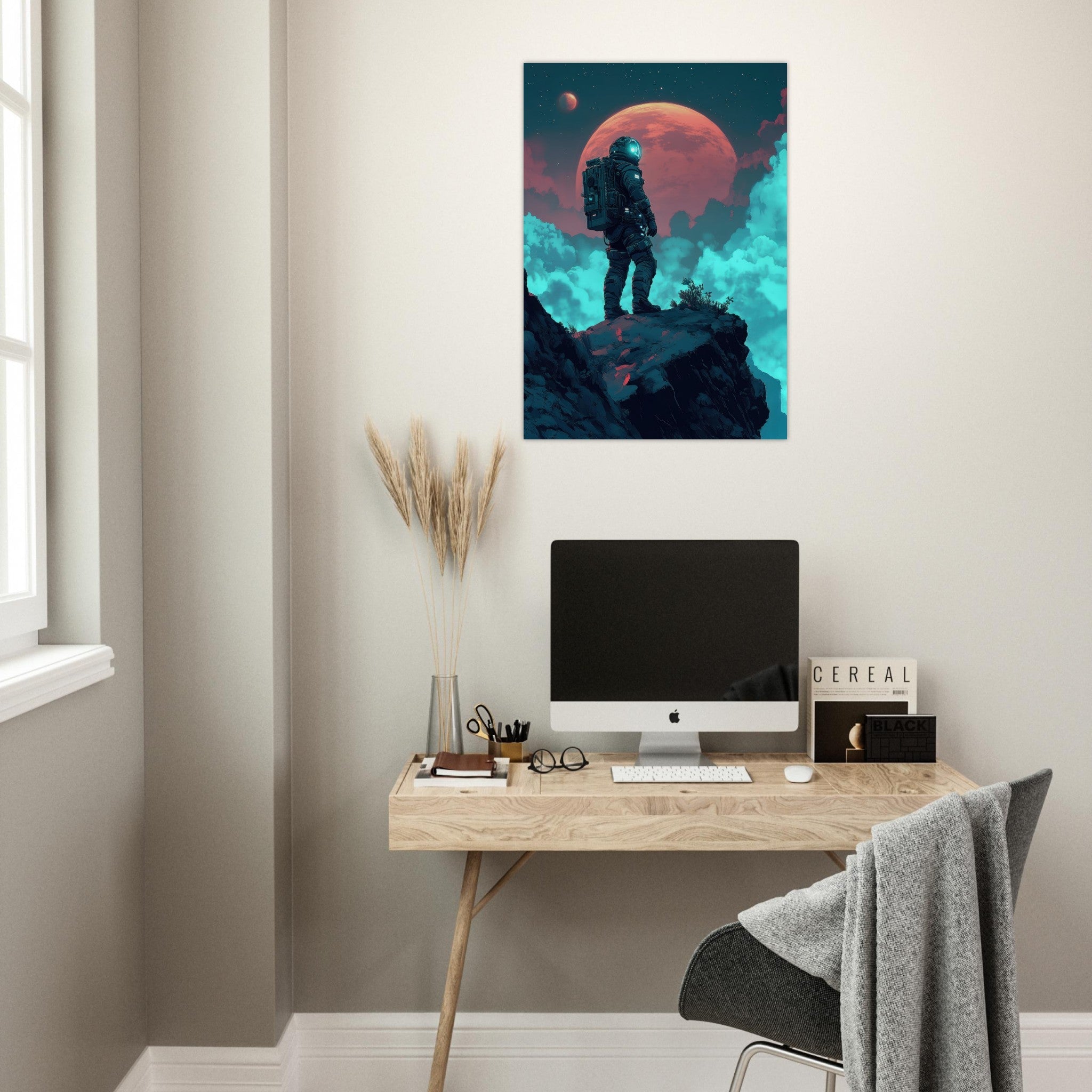 Aluminum Print Portrait - Galactic Explorer in Alien Desert A lone strong 3 - Shop Ai Art WebShop - Digital Art online Store