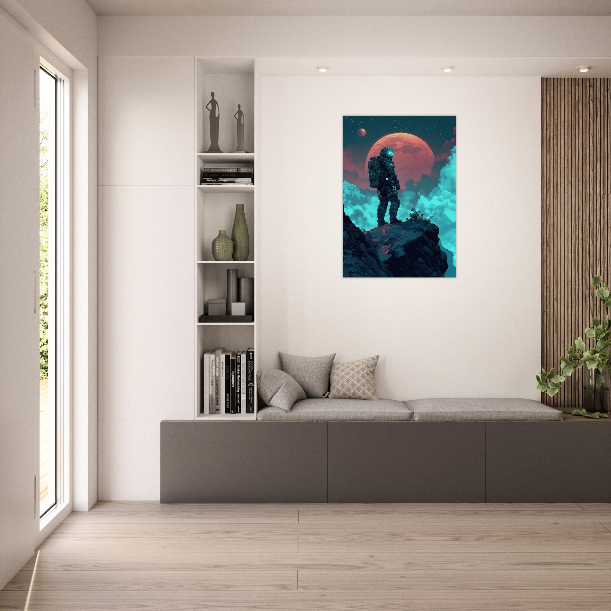 Aluminum Print Portrait - Galactic Explorer in Alien Desert A lone strong 3 - Shop Ai Art WebShop - Digital Art online Store