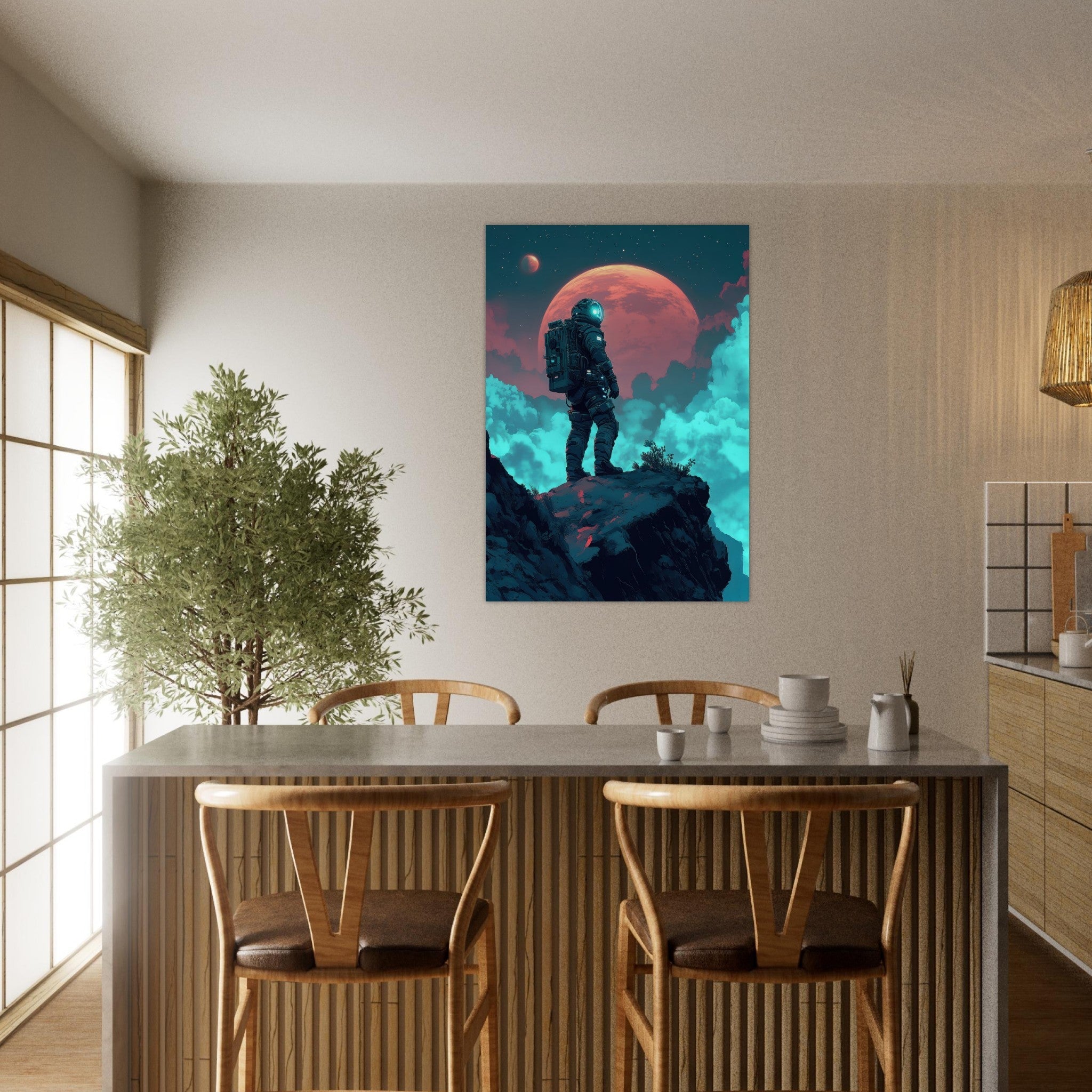Aluminum Print Portrait - Galactic Explorer in Alien Desert A lone strong 3 - Shop Ai Art WebShop - Digital Art online Store