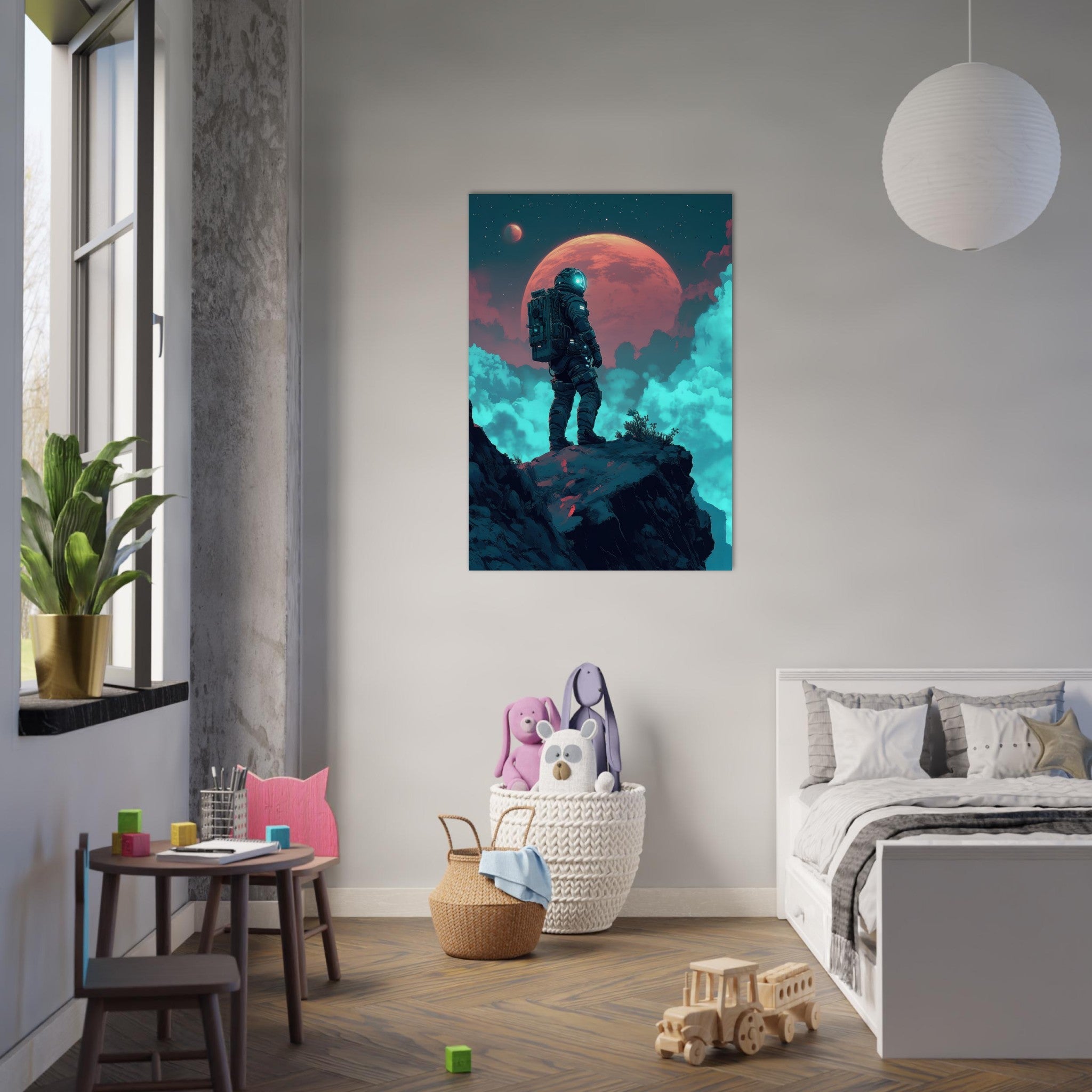 Aluminum Print Portrait - Galactic Explorer in Alien Desert A lone strong 3 - Shop Ai Art WebShop - Digital Art online Store