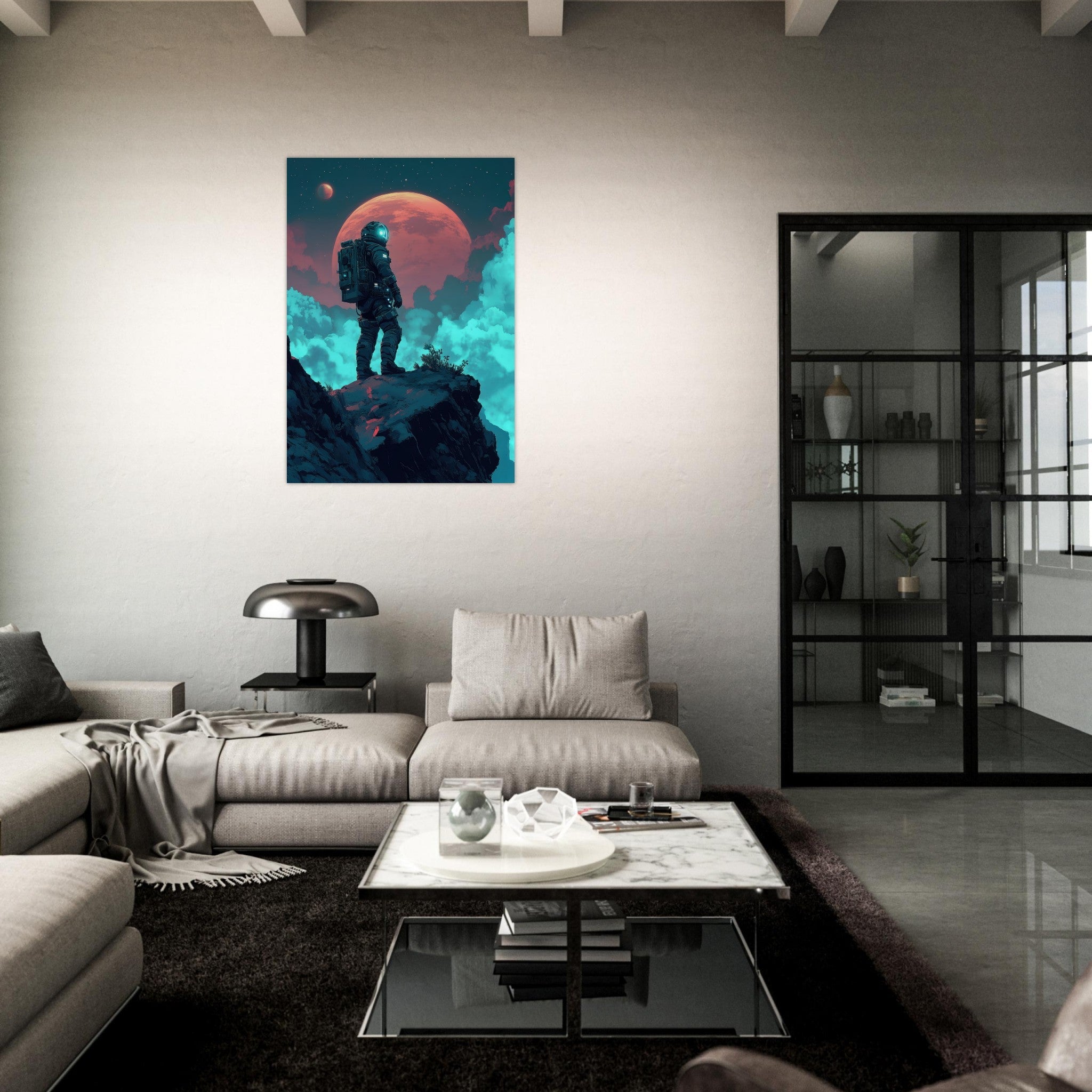 Aluminum Print Portrait - Galactic Explorer in Alien Desert A lone strong 3 - Shop Ai Art WebShop - Digital Art online Store