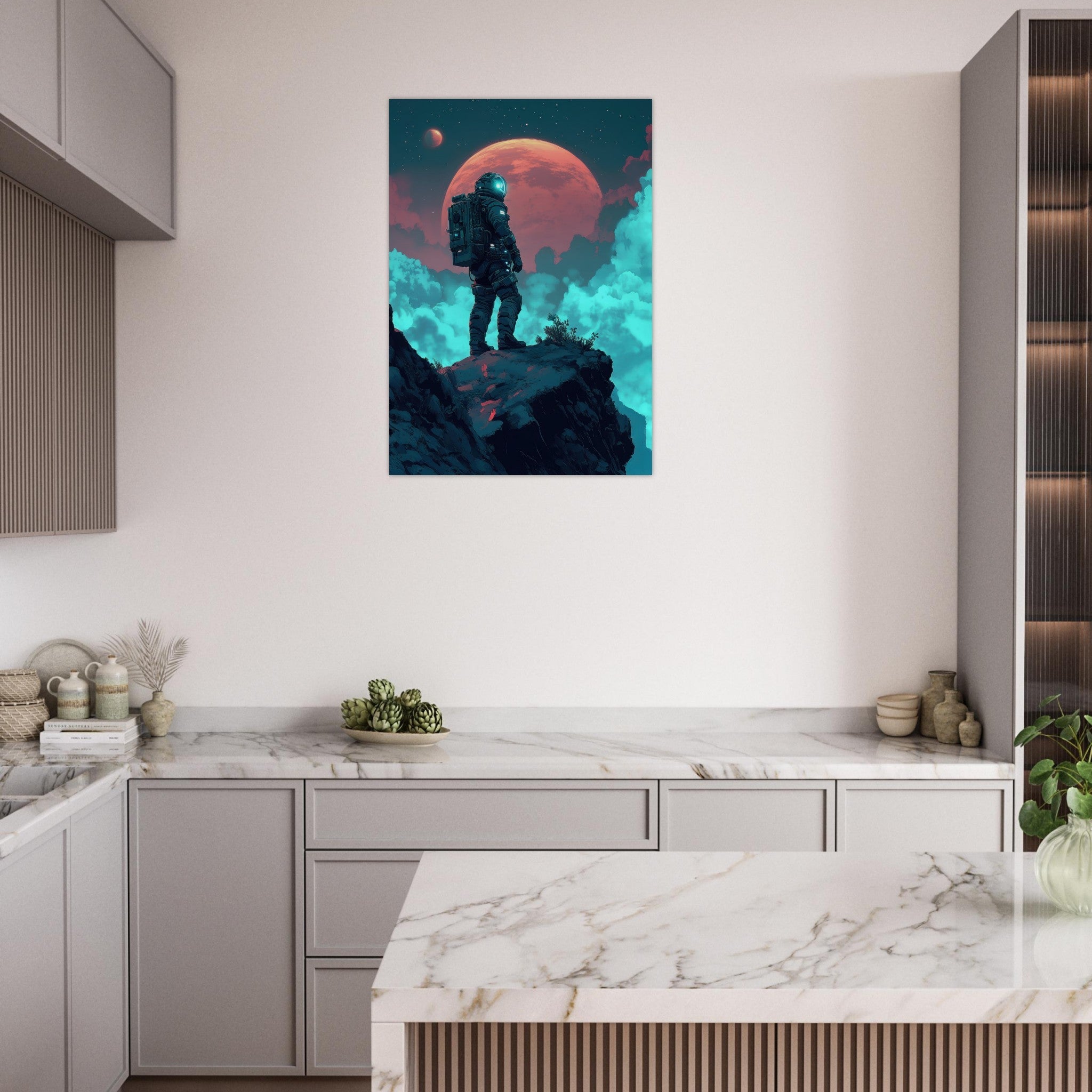 Aluminum Print Portrait - Galactic Explorer in Alien Desert A lone strong 3 - Shop Ai Art WebShop - Digital Art online Store