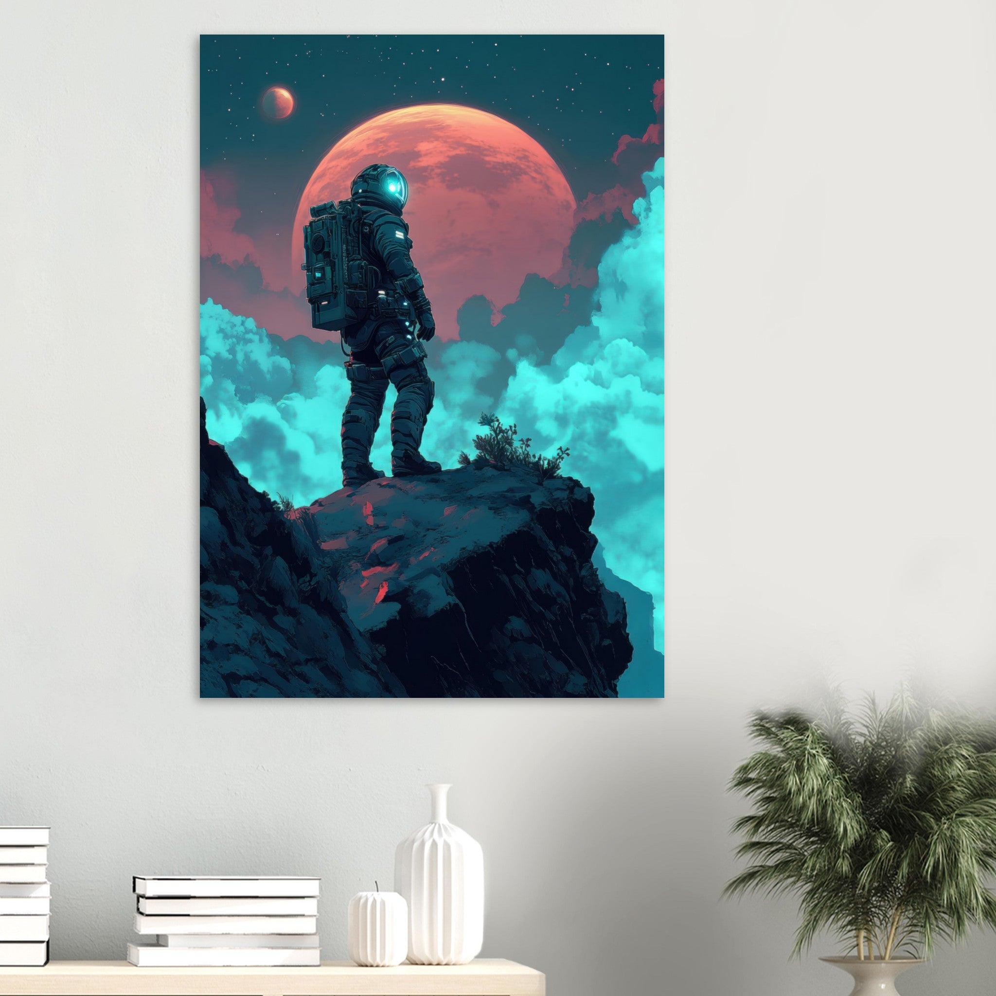 Aluminum Print Portrait - Galactic Explorer in Alien Desert A lone strong 3 - Shop Ai Art WebShop - Digital Art online Store