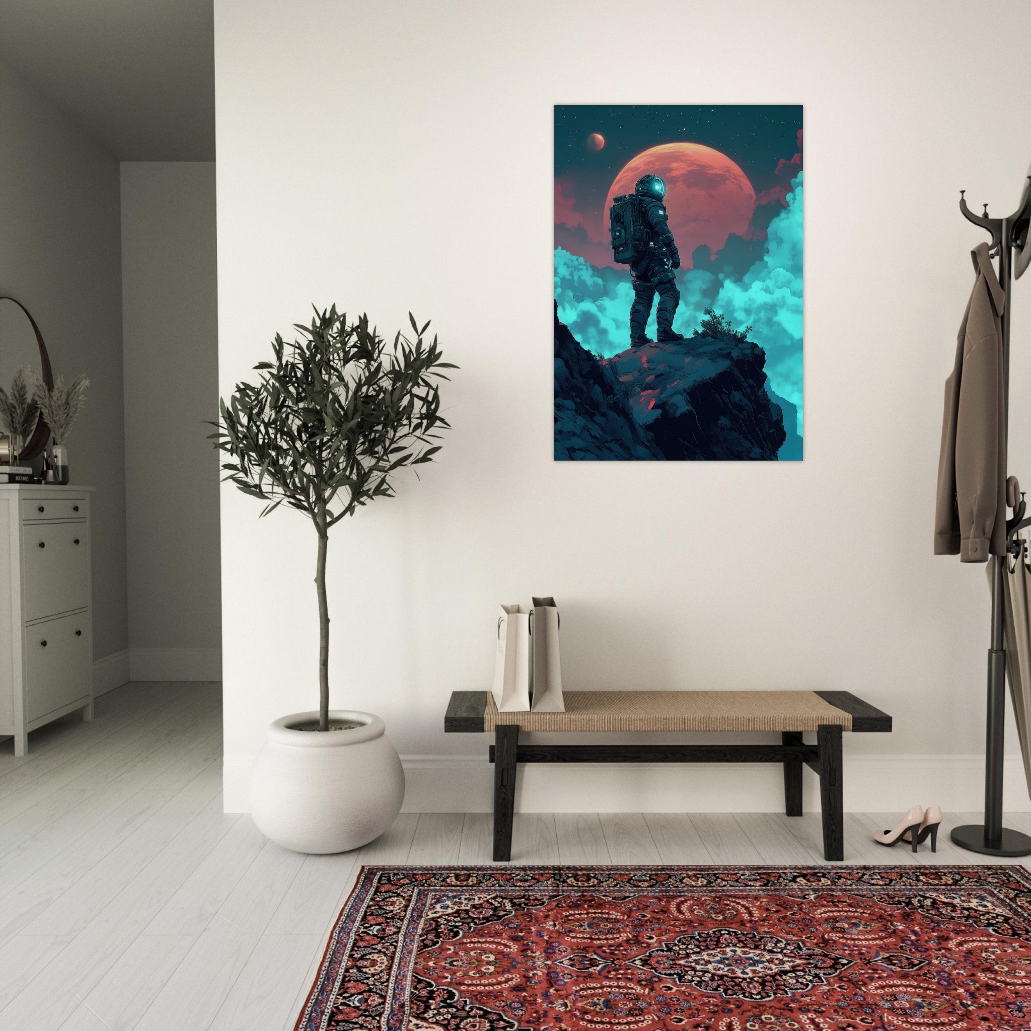 Aluminum Print Portrait - Galactic Explorer in Alien Desert A lone strong 3 - Shop Ai Art WebShop - Digital Art online Store