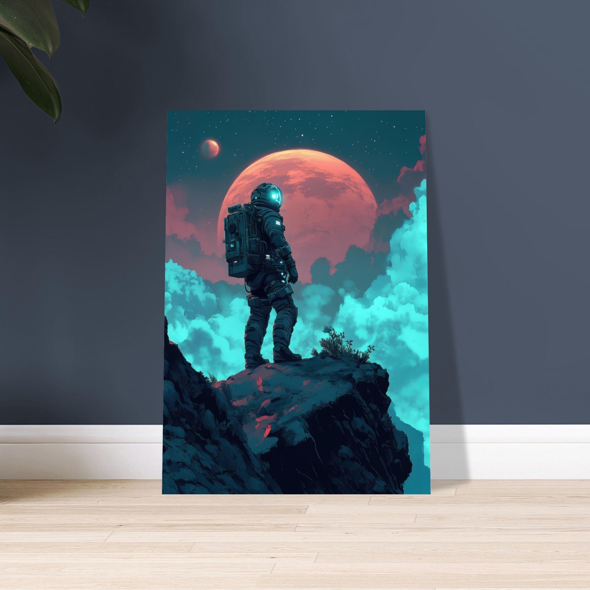 Aluminum Print Portrait - Galactic Explorer in Alien Desert A lone strong 3 - Shop Ai Art WebShop - Digital Art online Store