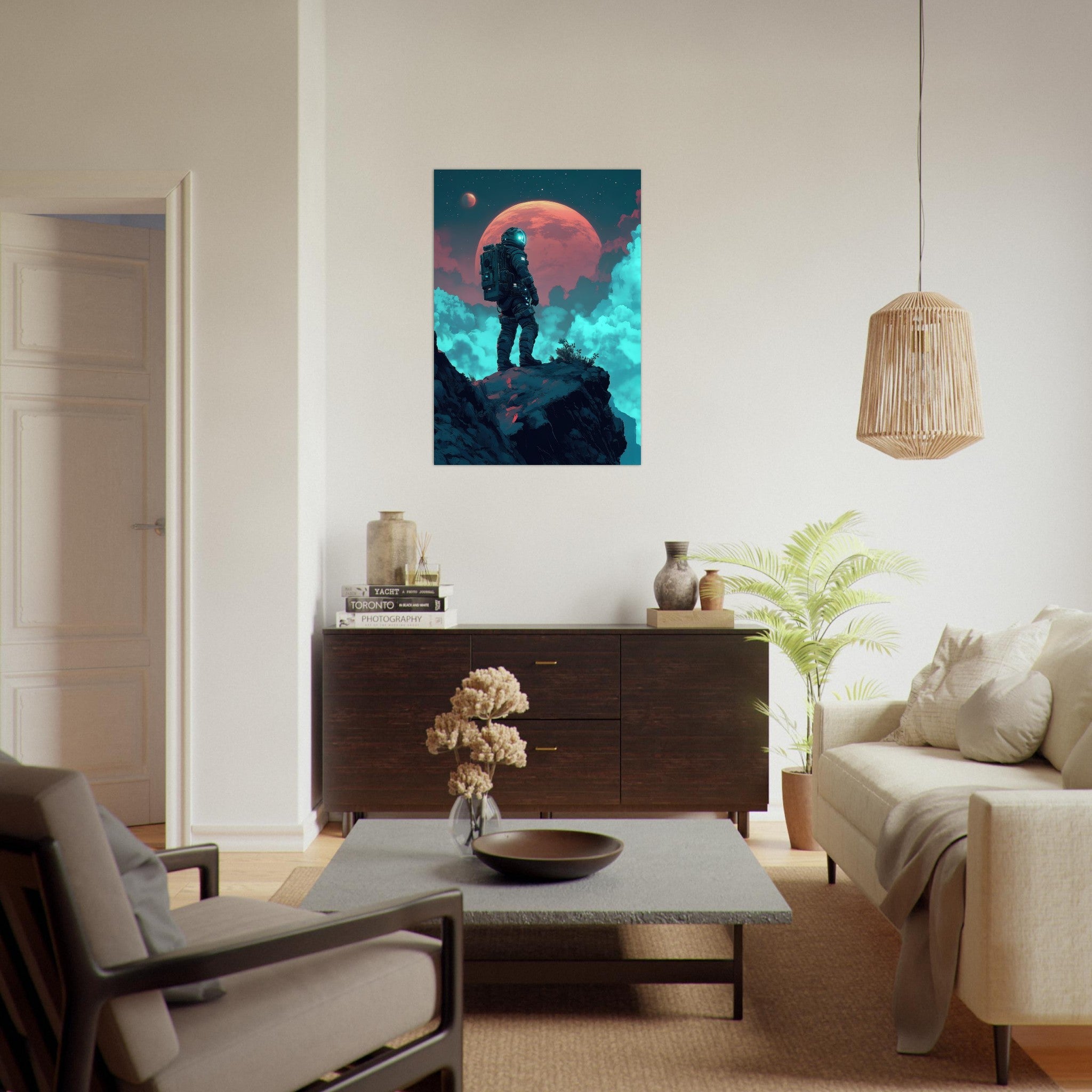 Aluminum Print Portrait - Galactic Explorer in Alien Desert A lone strong 3 - Shop Ai Art WebShop - Digital Art online Store