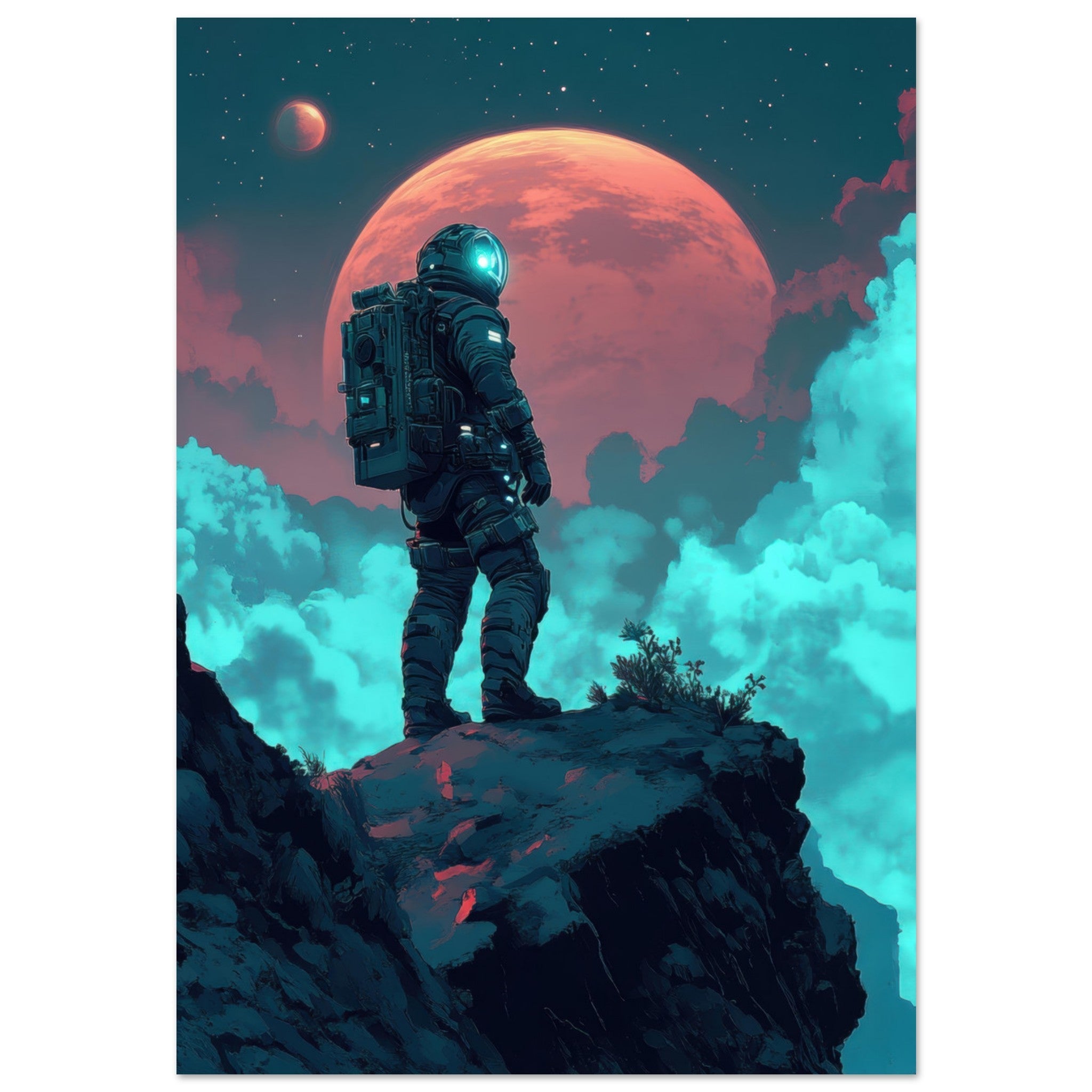 Aluminum Print Portrait - Galactic Explorer in Alien Desert A lone strong 3 - Shop Ai Art WebShop - Digital Art online Store