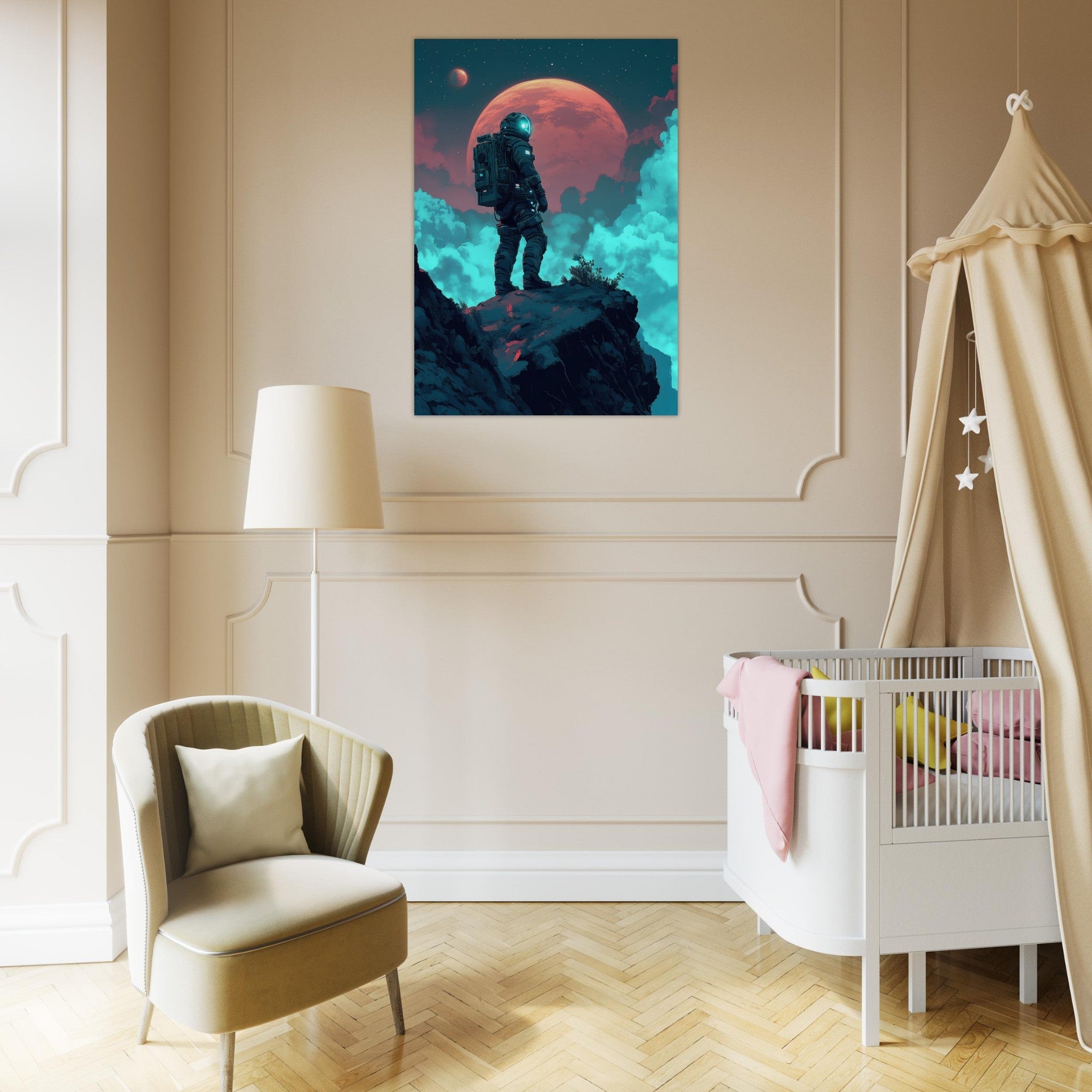Aluminum Print Portrait - Galactic Explorer in Alien Desert A lone strong 3 - Shop Ai Art WebShop - Digital Art online Store