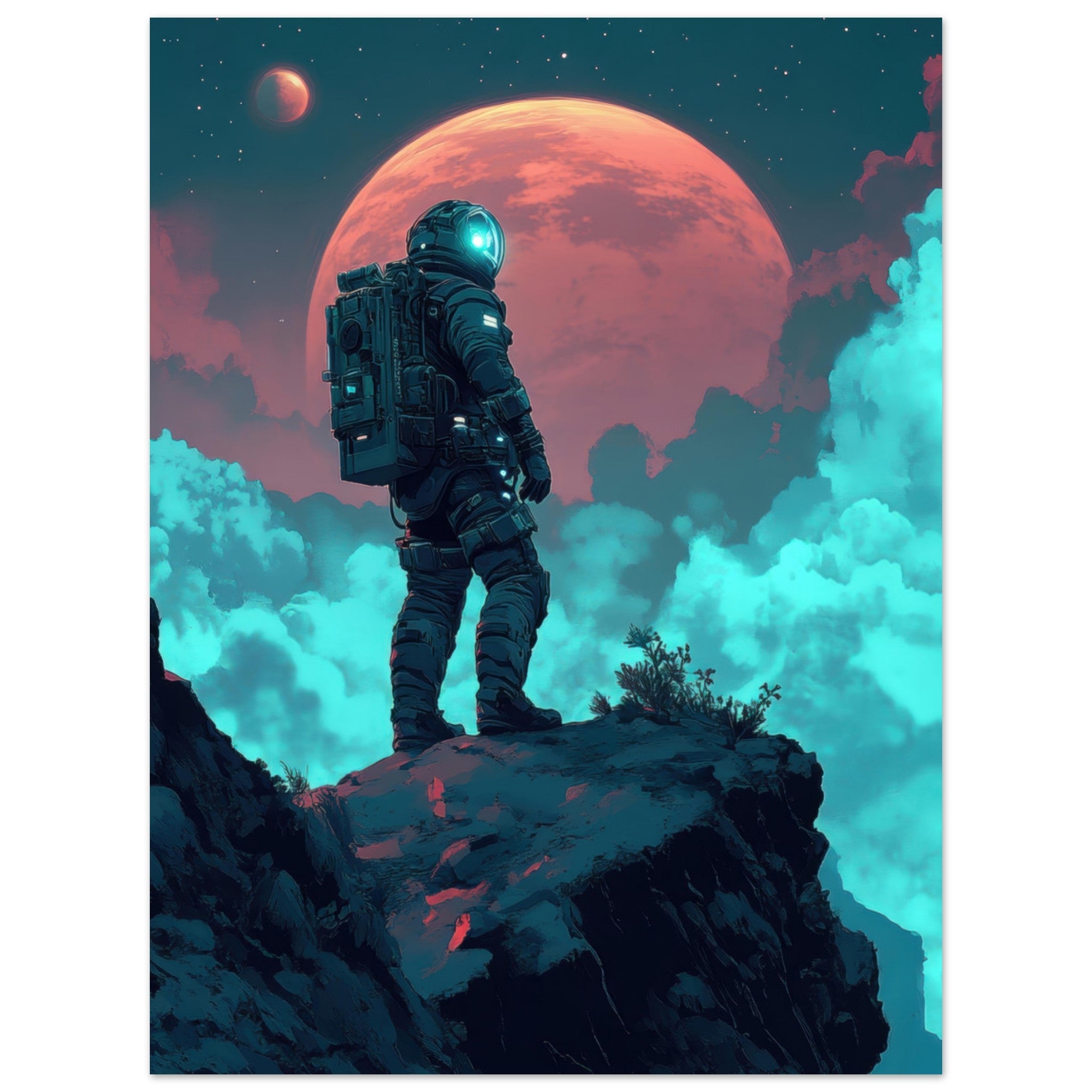 Aluminum Print Portrait - Galactic Explorer in Alien Desert A lone strong 3 - Shop Ai Art WebShop - Digital Art online Store