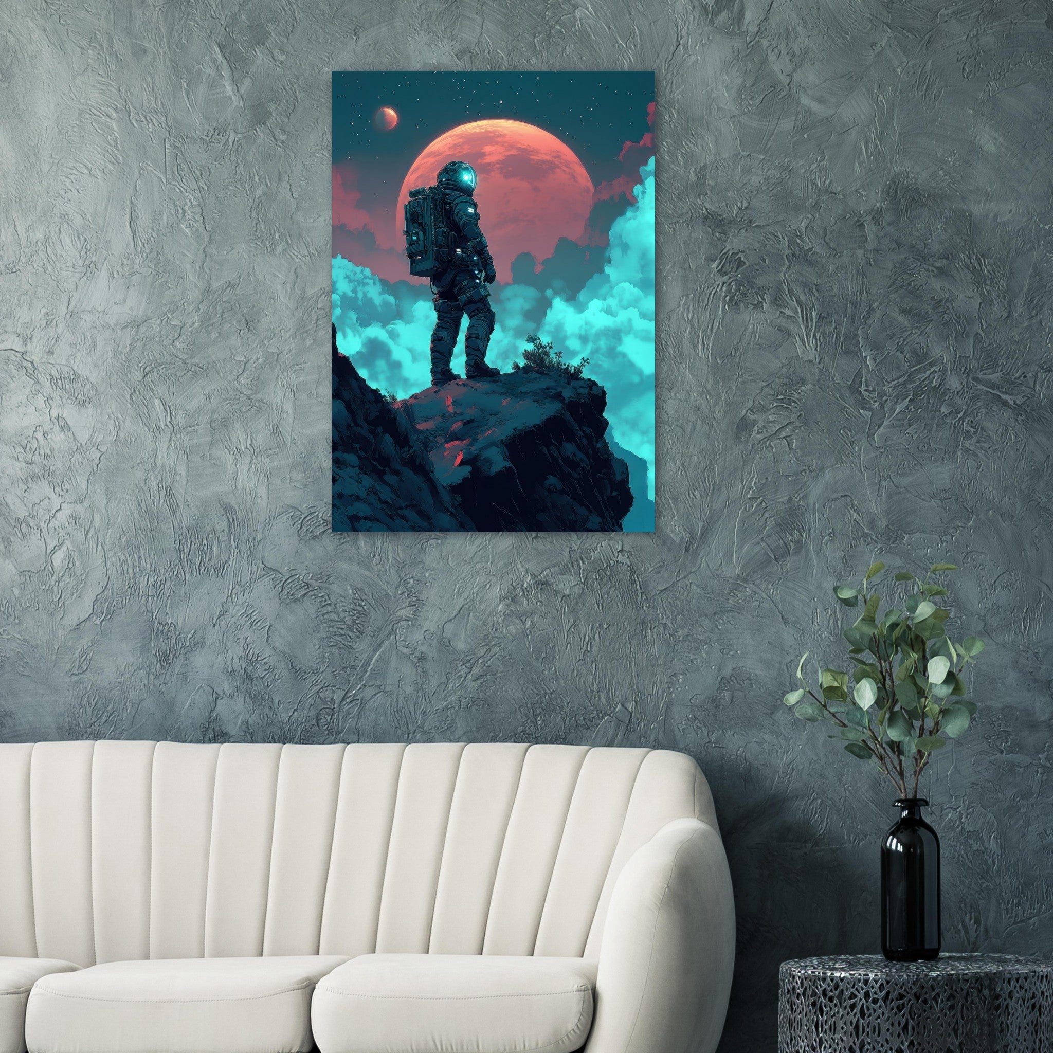 Aluminum Print Portrait - Galactic Explorer in Alien Desert A lone strong 3 - Shop Ai Art WebShop - Digital Art online Store