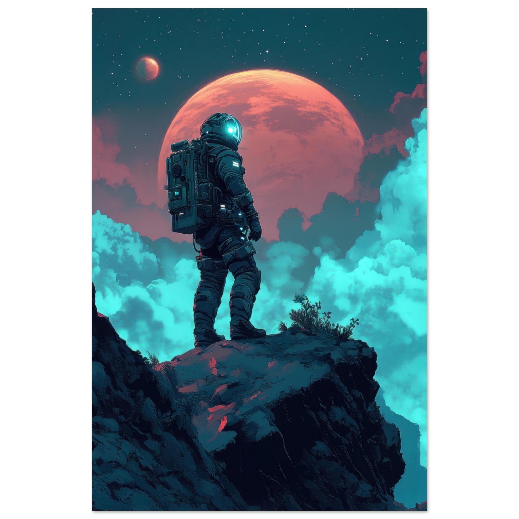 Aluminum Print Portrait - Galactic Explorer in Alien Desert A lone strong 3 - Shop Ai Art WebShop - Digital Art online Store