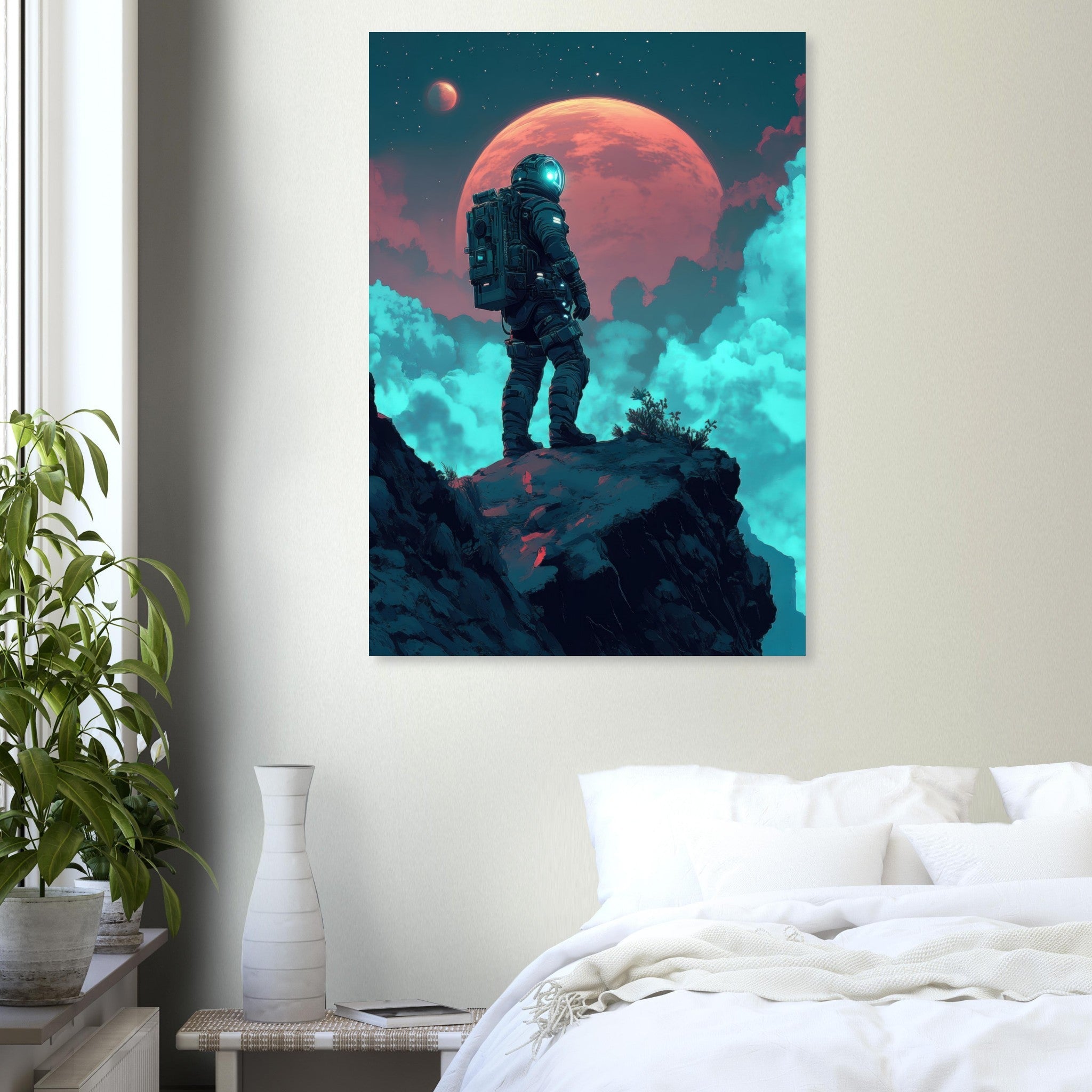 Aluminum Print Portrait - Galactic Explorer in Alien Desert A lone strong 3 - Shop Ai Art WebShop - Digital Art online Store