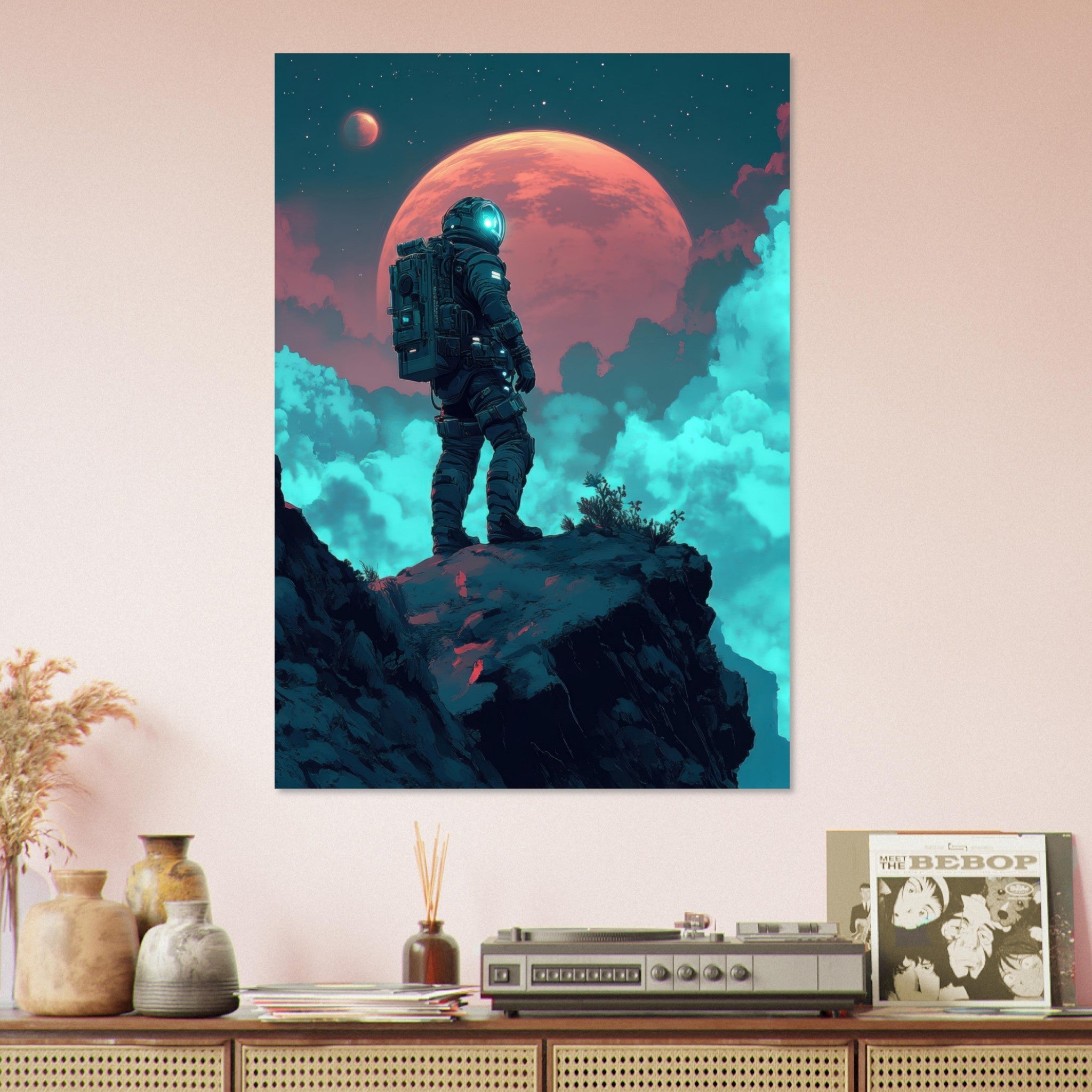Aluminum Print Portrait - Galactic Explorer in Alien Desert A lone strong 3 - Shop Ai Art WebShop - Digital Art online Store