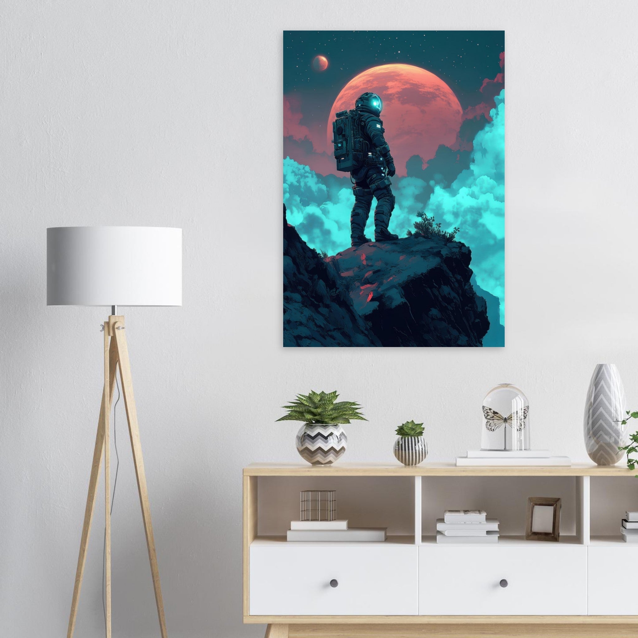 Aluminum Print Portrait - Galactic Explorer in Alien Desert A lone strong 3 - Shop Ai Art WebShop - Digital Art online Store