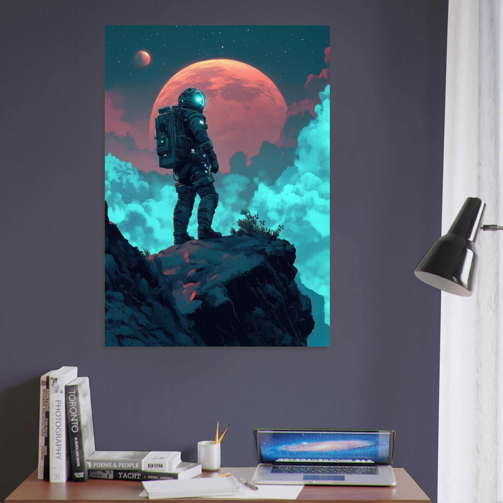 Aluminum Print Portrait - Galactic Explorer in Alien Desert A lone strong 3 - Ai Art Force