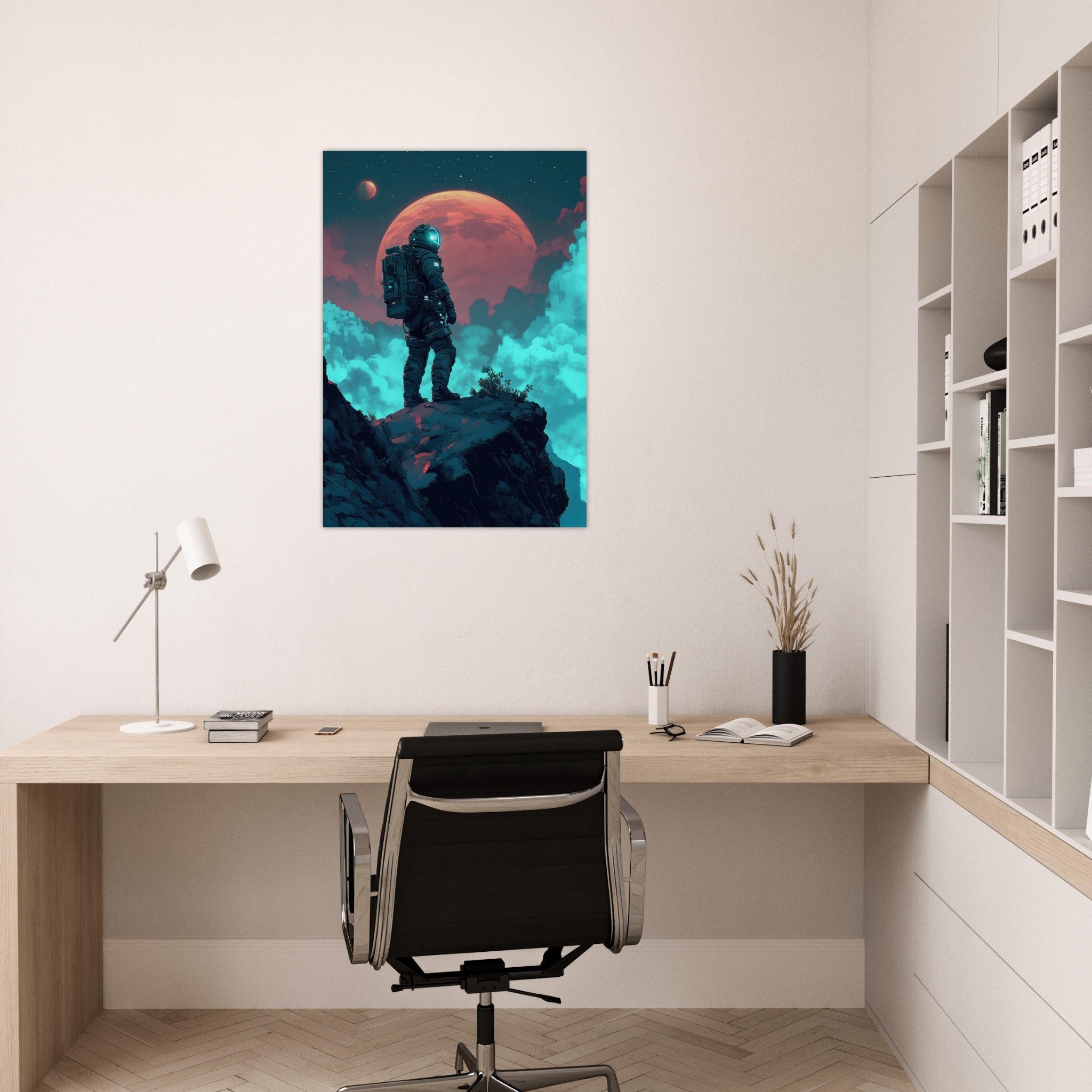 Aluminum Print Portrait - Galactic Explorer in Alien Desert A lone strong 3 - Shop Ai Art WebShop - Digital Art online Store