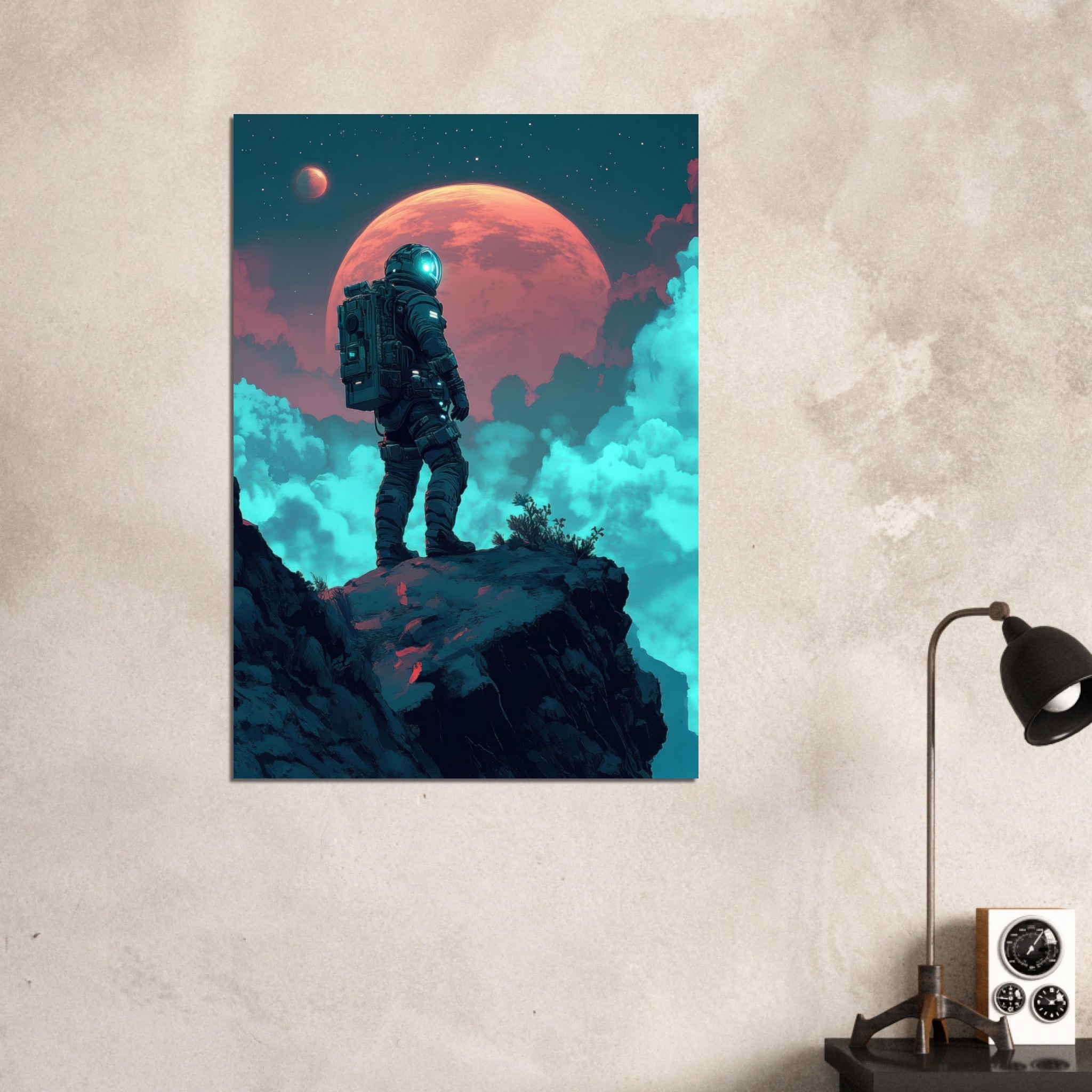 Aluminum Print Portrait - Galactic Explorer in Alien Desert A lone strong 3 - Shop Ai Art WebShop - Digital Art online Store
