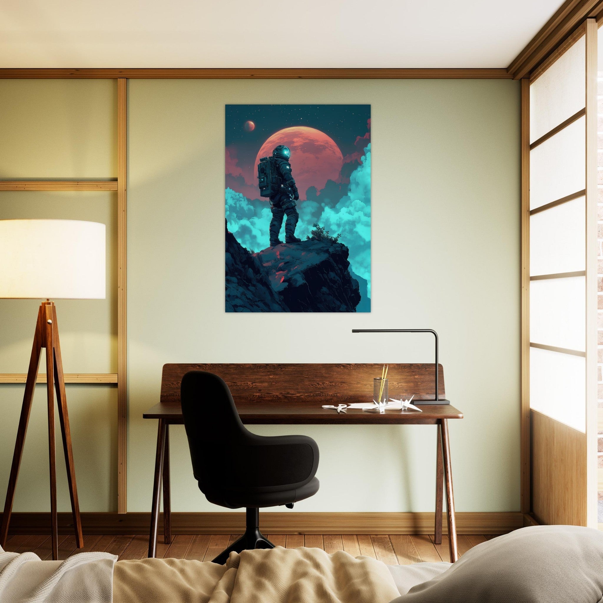 Aluminum Print Portrait - Galactic Explorer in Alien Desert A lone strong 3 - Shop Ai Art WebShop - Digital Art online Store