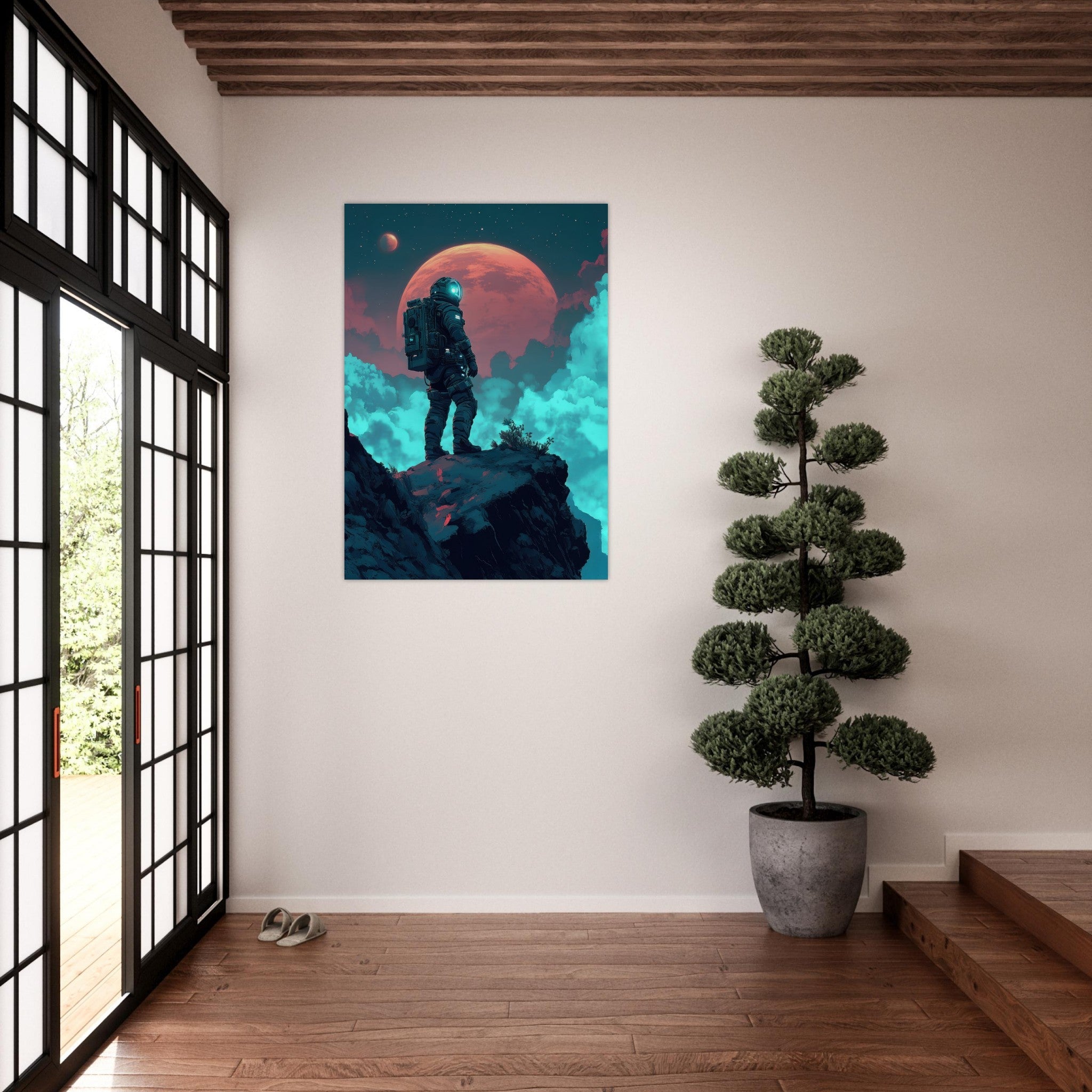 Aluminum Print Portrait - Galactic Explorer in Alien Desert A lone strong 3 - Shop Ai Art WebShop - Digital Art online Store