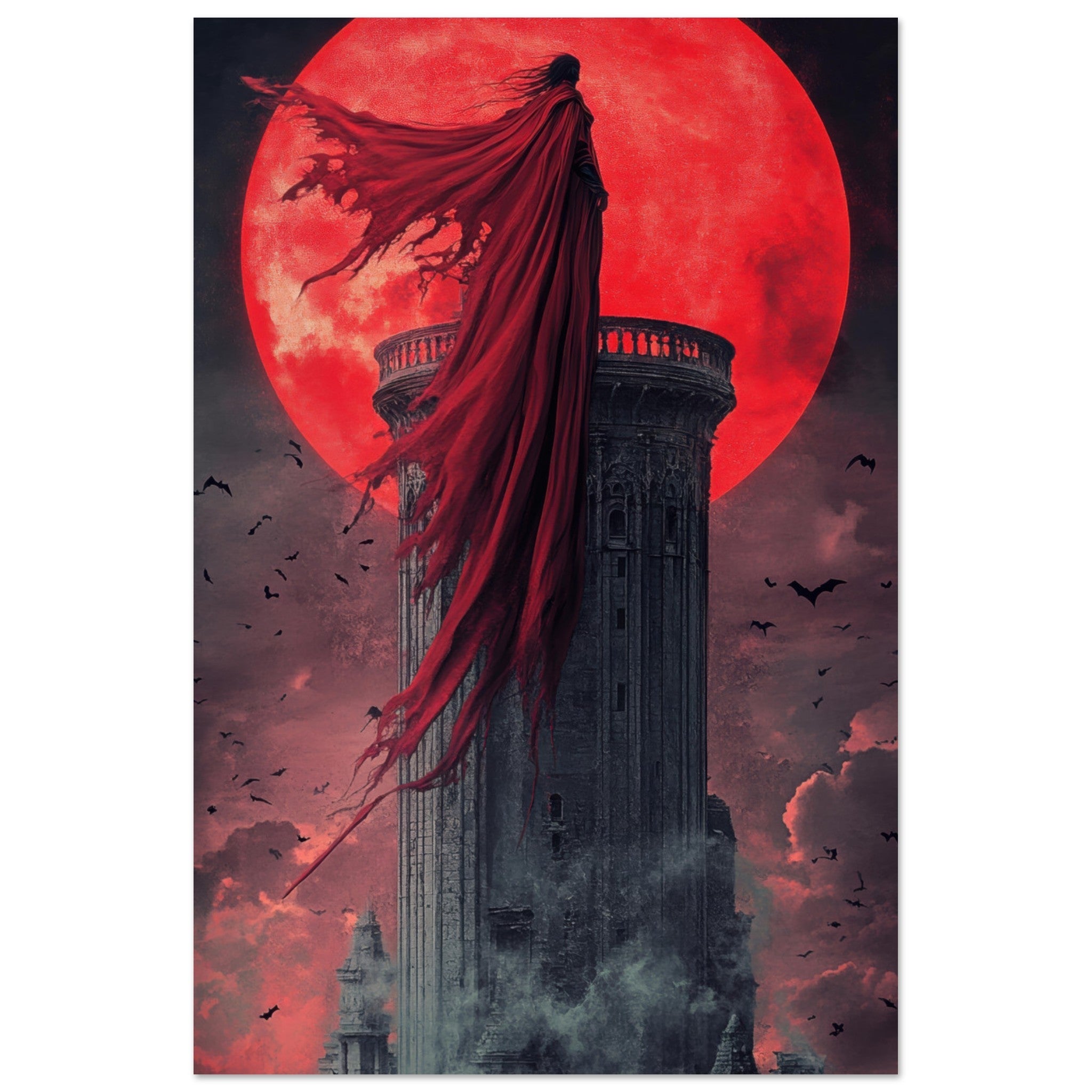 Aluminum Print Portrait - Gothic Vampire Sorcerer in a Moonlit Castle 6 - Shop Ai Art WebShop - Digital Art online Store