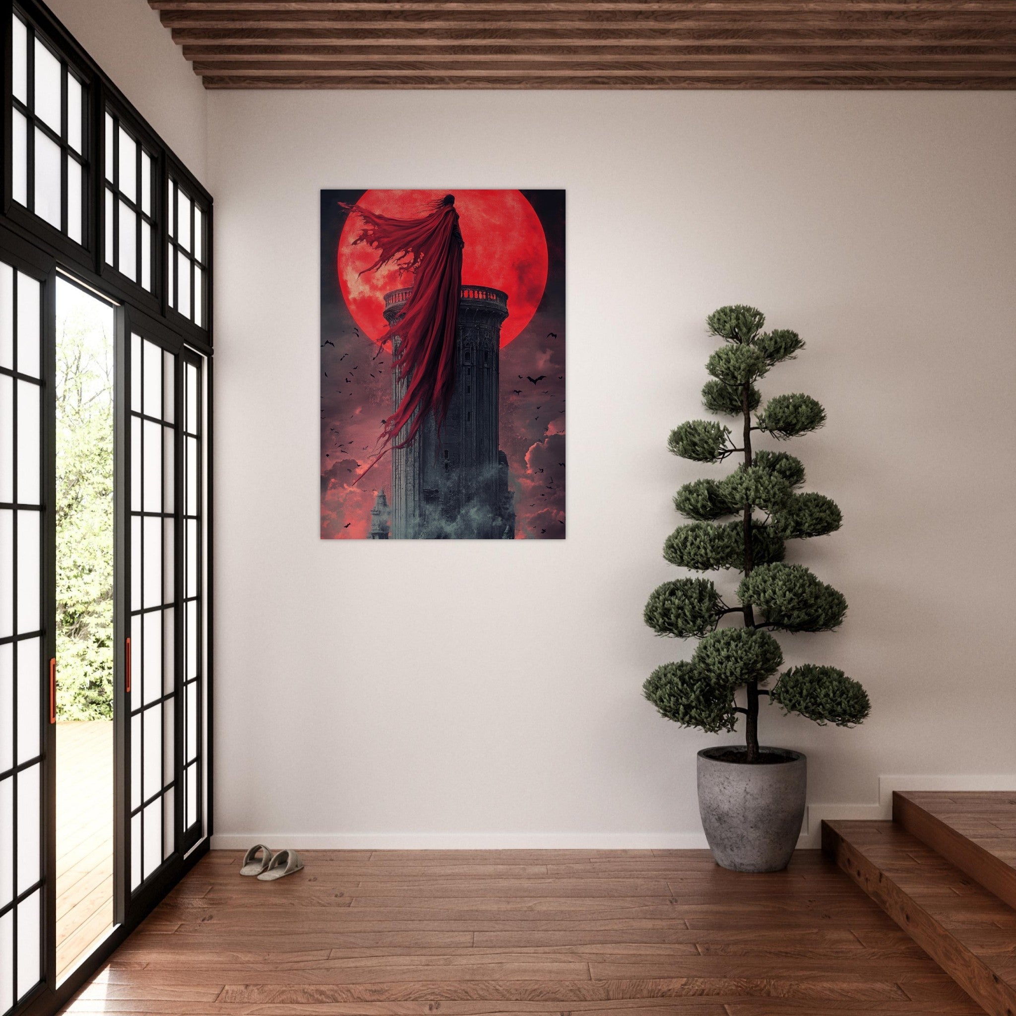 Aluminum Print Portrait - Gothic Vampire Sorcerer in a Moonlit Castle 6 - Shop Ai Art WebShop - Digital Art online Store
