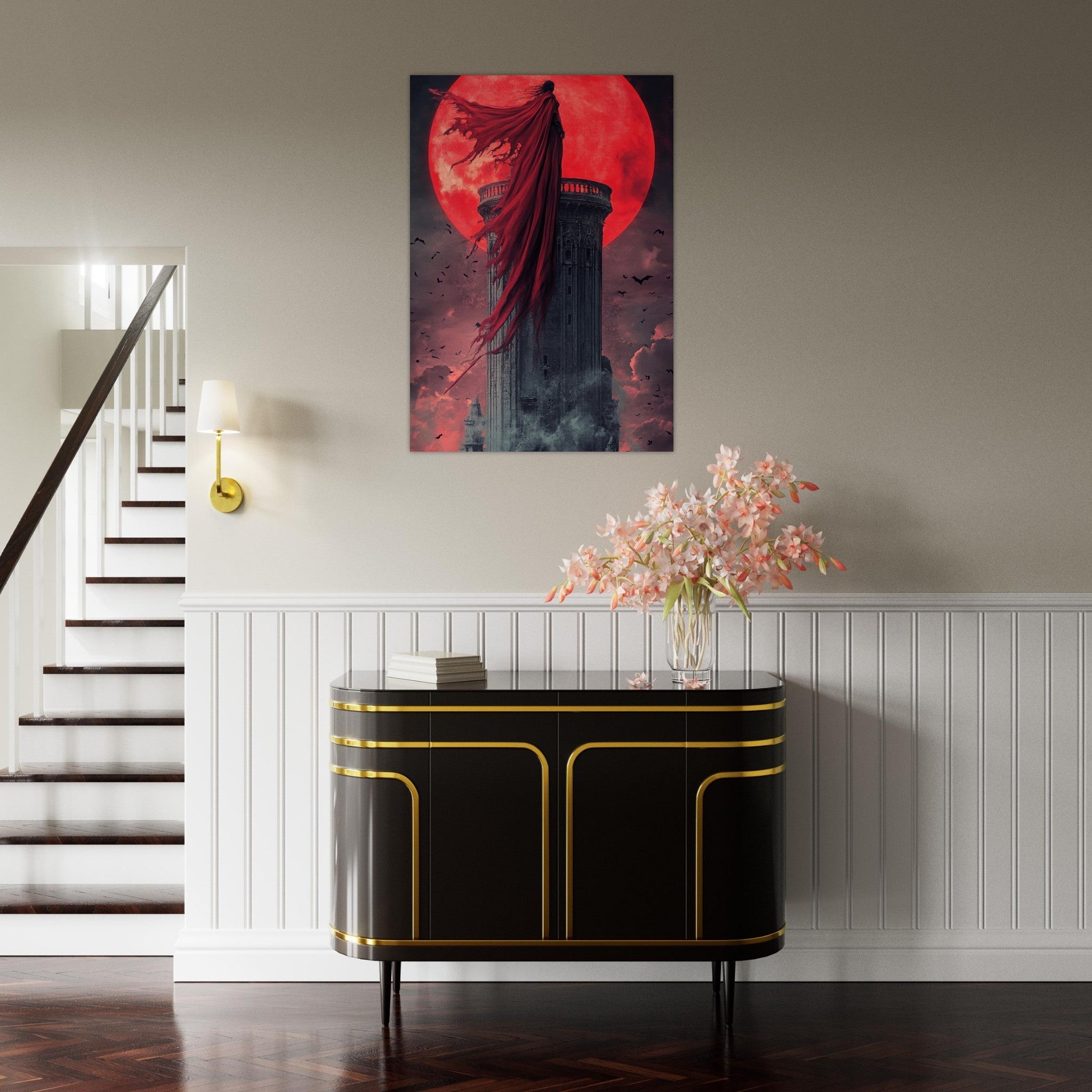 Aluminum Print Portrait - Gothic Vampire Sorcerer in a Moonlit Castle 6 - Shop Ai Art WebShop - Digital Art online Store