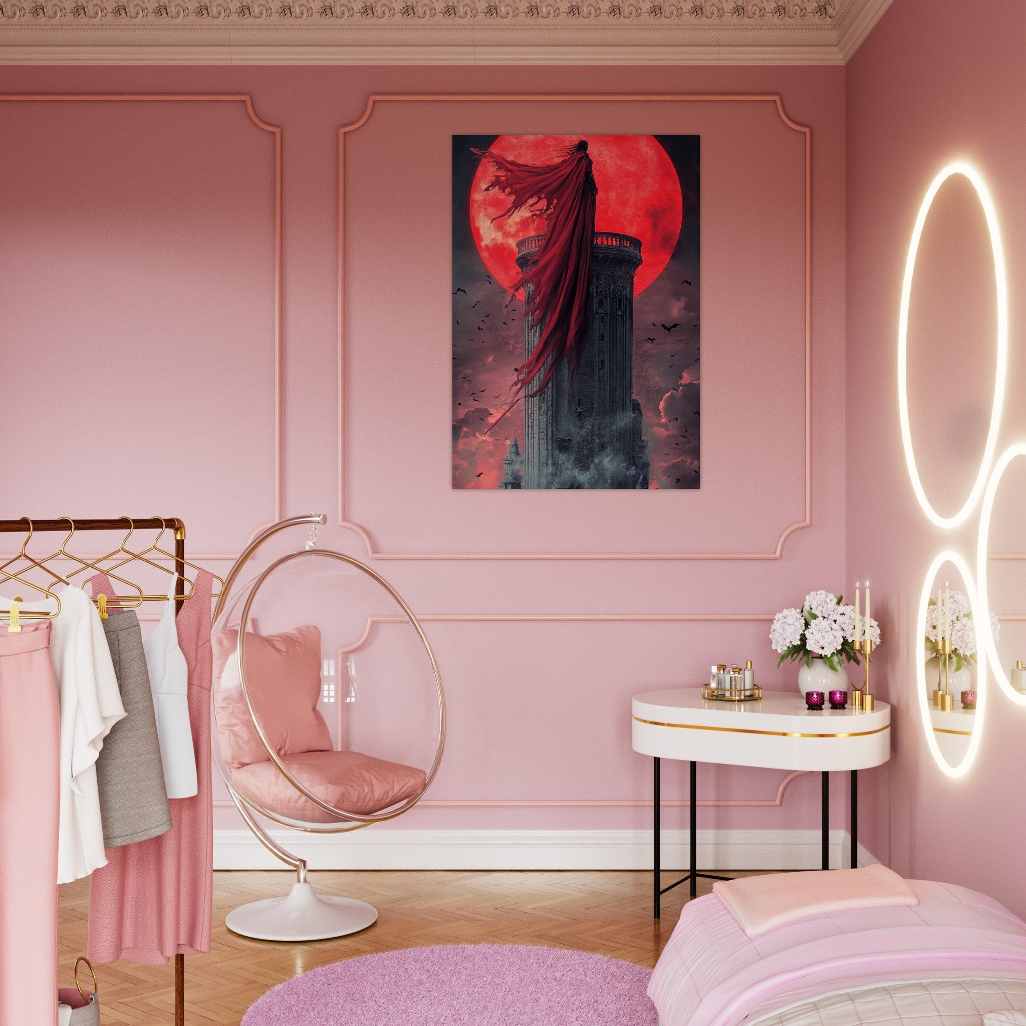 Aluminum Print Portrait - Gothic Vampire Sorcerer in a Moonlit Castle 6 - Shop Ai Art WebShop - Digital Art online Store